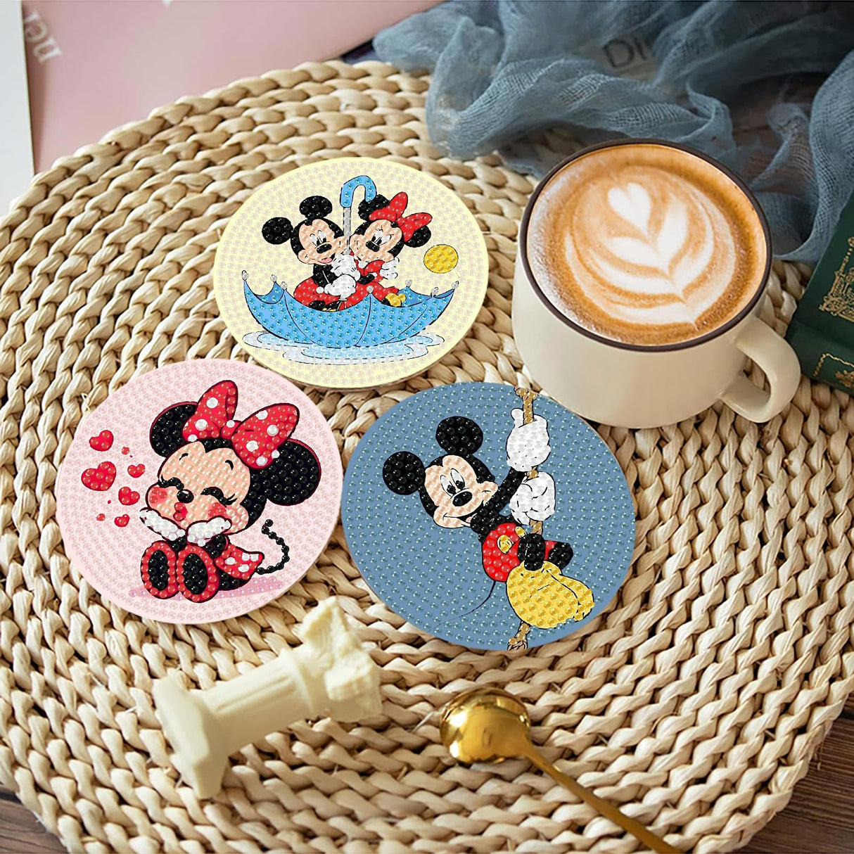 nekpiahu 8Pcs Diamond Painting Coasters with Holder,DIY Cartoon Life Coaster Diamond Art Kits for Adults Kids,Beginners Round Full Drill Diamond Art Craft Supplies nekpiahu