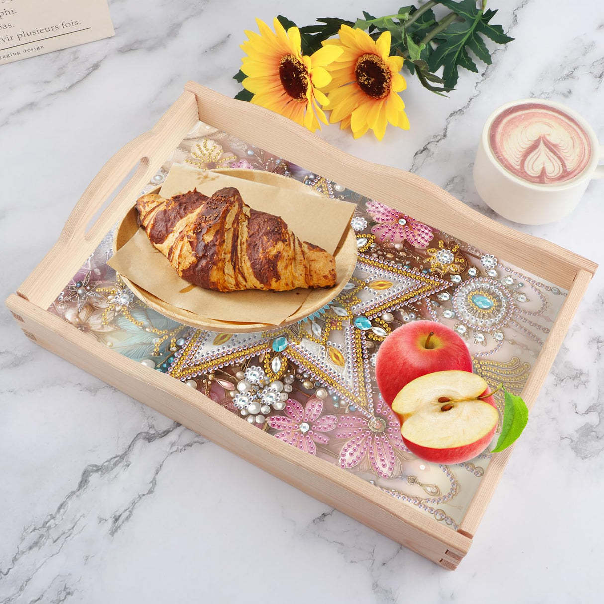 DIY Diamond Art Tray with Handle Diamond Art Painting Plate Creative Design Handmade Wooden Tray Mosaic Making Kits by Number Kits Diamond Art for Coffee Living Room Home Organizer (Five-Pointed Star) AiYuanzsh