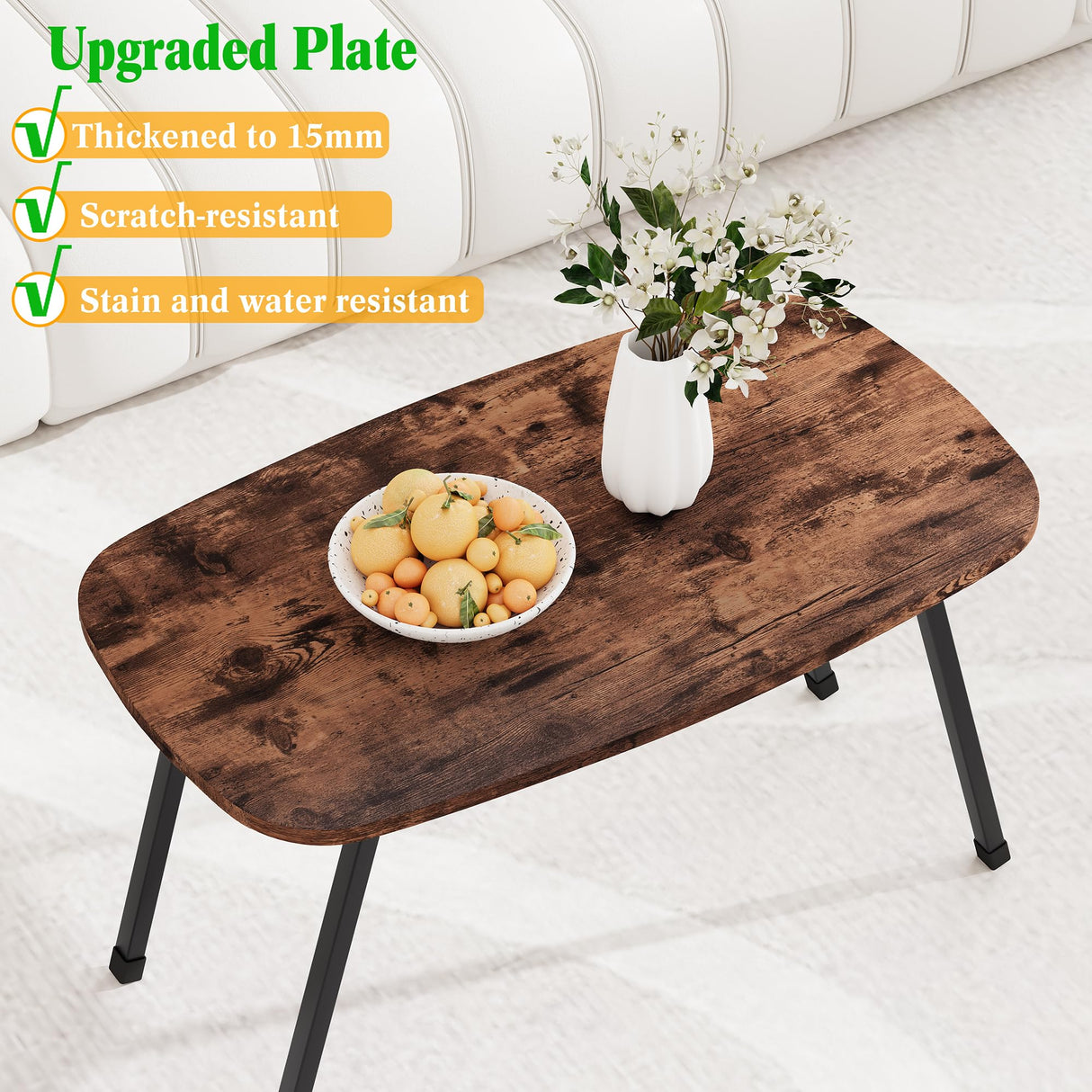 MUZERUL Folding Coffee Table Rustic Small Coffee Tables,Foldable Portable Table for Small Spaces,Rectangular Mid Century Coffee Table for Living Room, Home, Office,Easy Assembly 31.5"x15.7"x17.7" MUZERUL