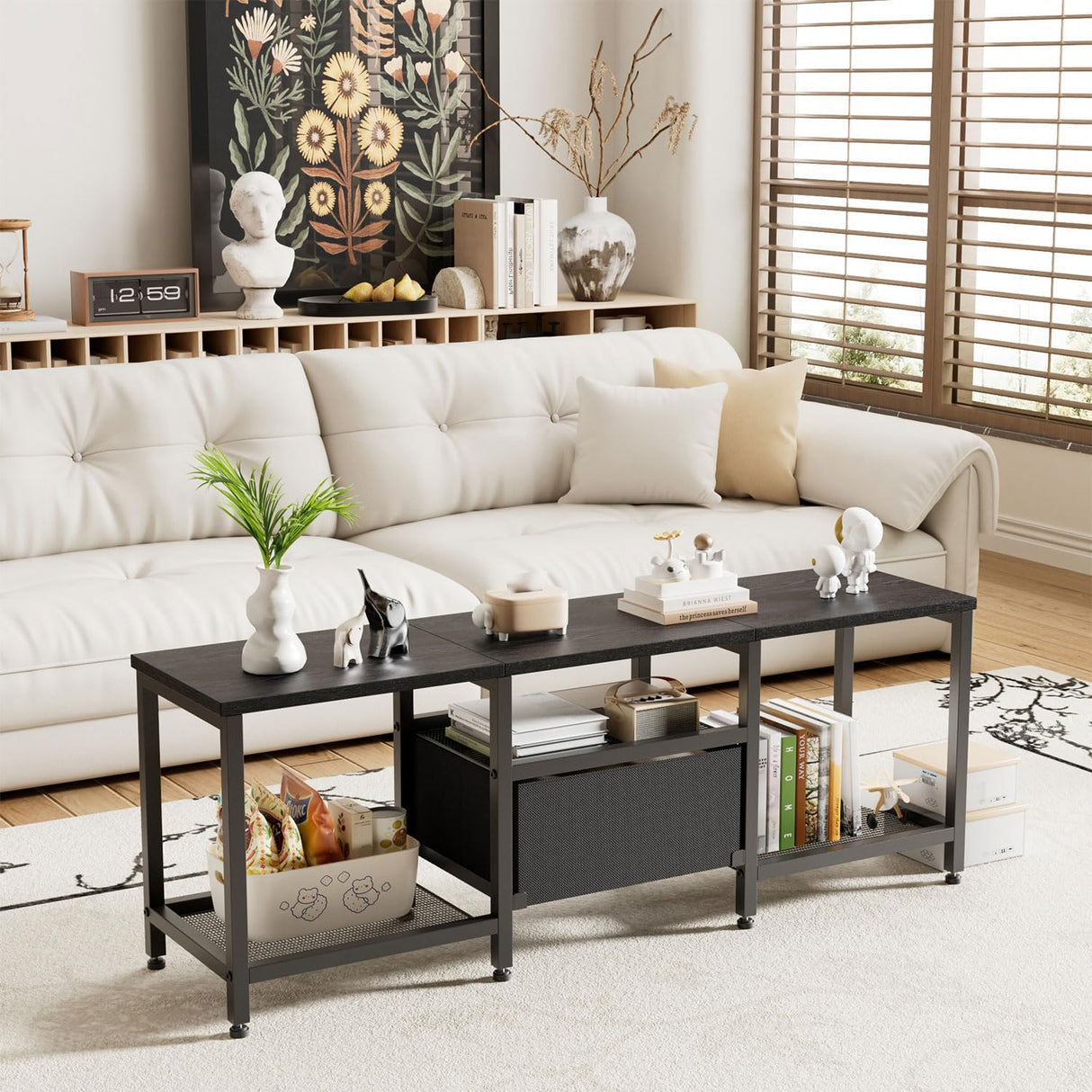 Ginzeca Stylish Television Stand with Fabric Storage Drawer for TV up to 55 Inches,Extra Strong Load Bearing,TV Media Console Table with Open Storage Shelves for Living Room, Bedroom,Home Office Ginzeca