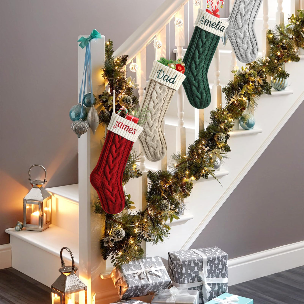 Personalized Christmas Stockings, 18” Large Custom Stockings with Embroidered Name, 1 Pack Knitted Xmas Stocking for Kids,Holiday and Family Stocking for Fireplace Christmas Party Decoration (A) Tarwanear