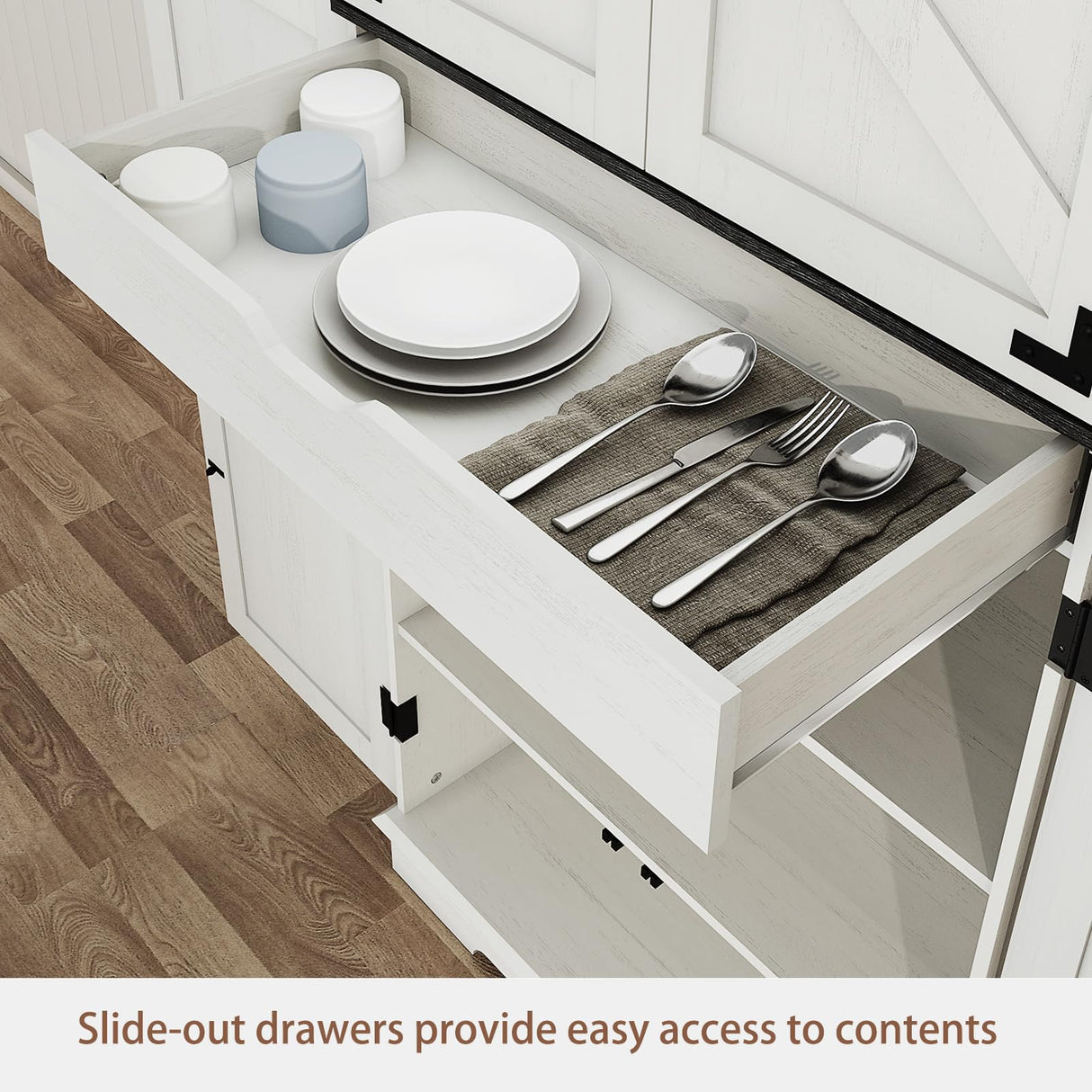 Kitchen Pantry Storage Cabinet,72" Freestanding Cupboard with 4 Barn Doors,Drawer and Adjustable Shelves,Wood Food Pantry for Kitchen, Dining Room, Bathroom,White Vipbear