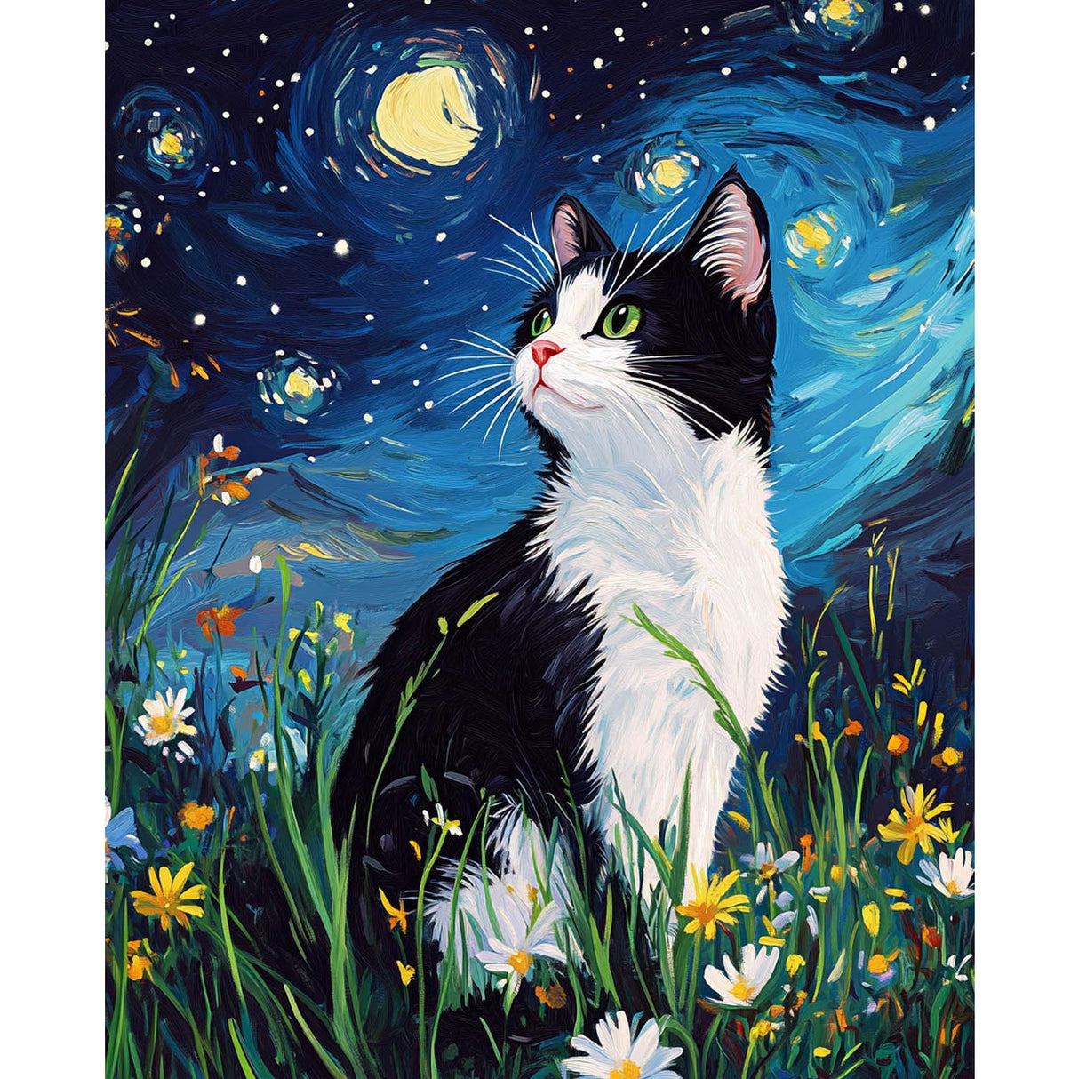 obterie Starry Night Paint by Numbers Kit for Adults Beginner Cat Oil Painting Kit Adult Paint by Number Kits on Canvas DIY Painting for Beginners Art by Numbers for Gifts Home Wall Decor 16x20 Inch obterie