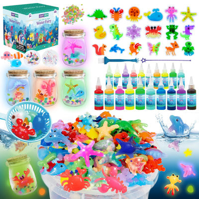 116PCS Magic Glow-in-The-Dark Gel Water Fairy Toy, Aqua DIY Elf Set with 18 Shape Molds, 100ml Gels, Water Squishy Kit, Make 150+ Water Animals,Christmas Birthday Gift, Arts Crafts STEM Kit for Kid