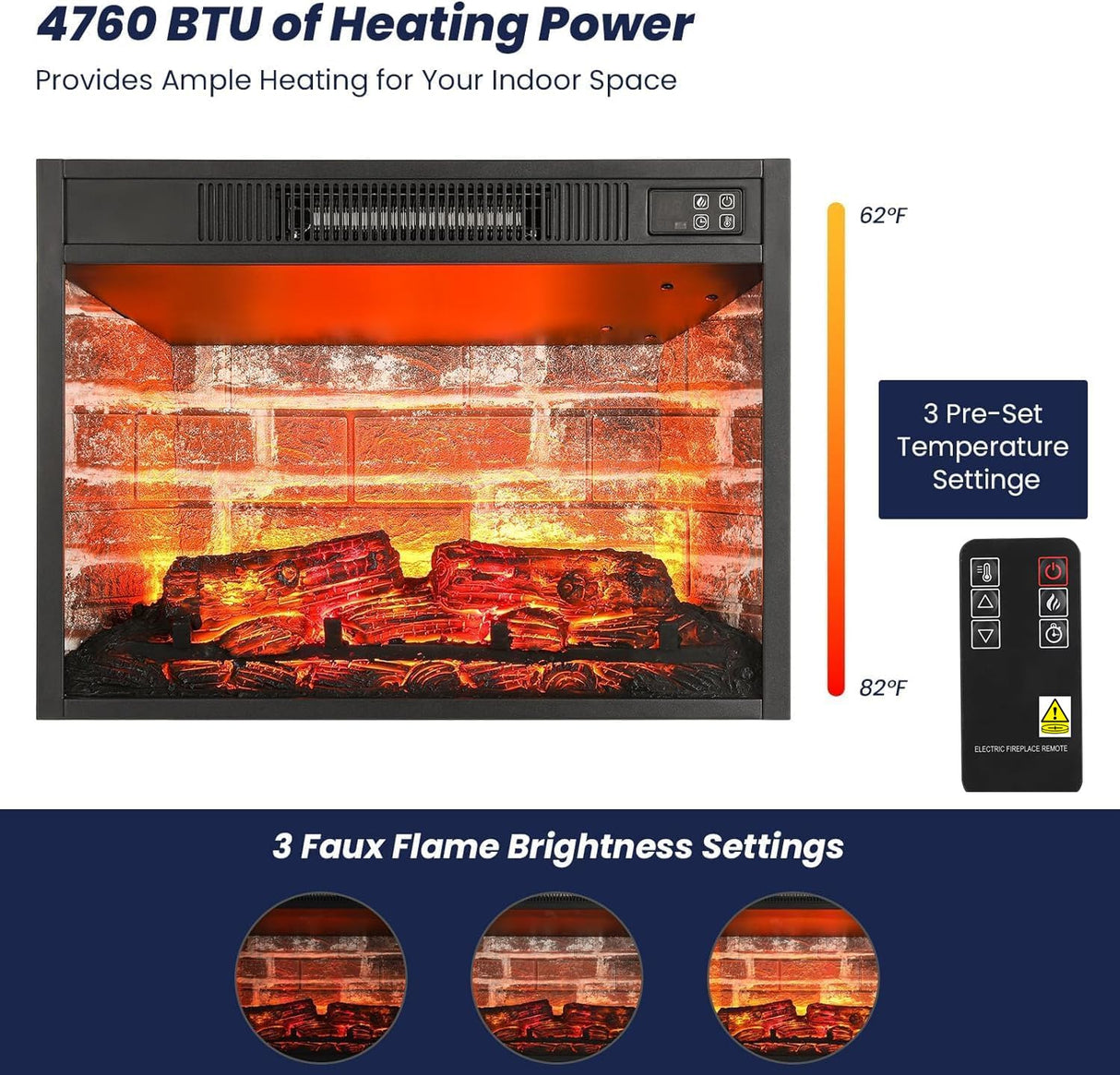 Naice 44" Electric Fireplace Mantel, Farmhouse TV Stand with Electric Fireplace Heater, Stacked Stone Surround and Remote Control 3D Realistic Flame, White Fireplace for Living Room Bedroom Naice