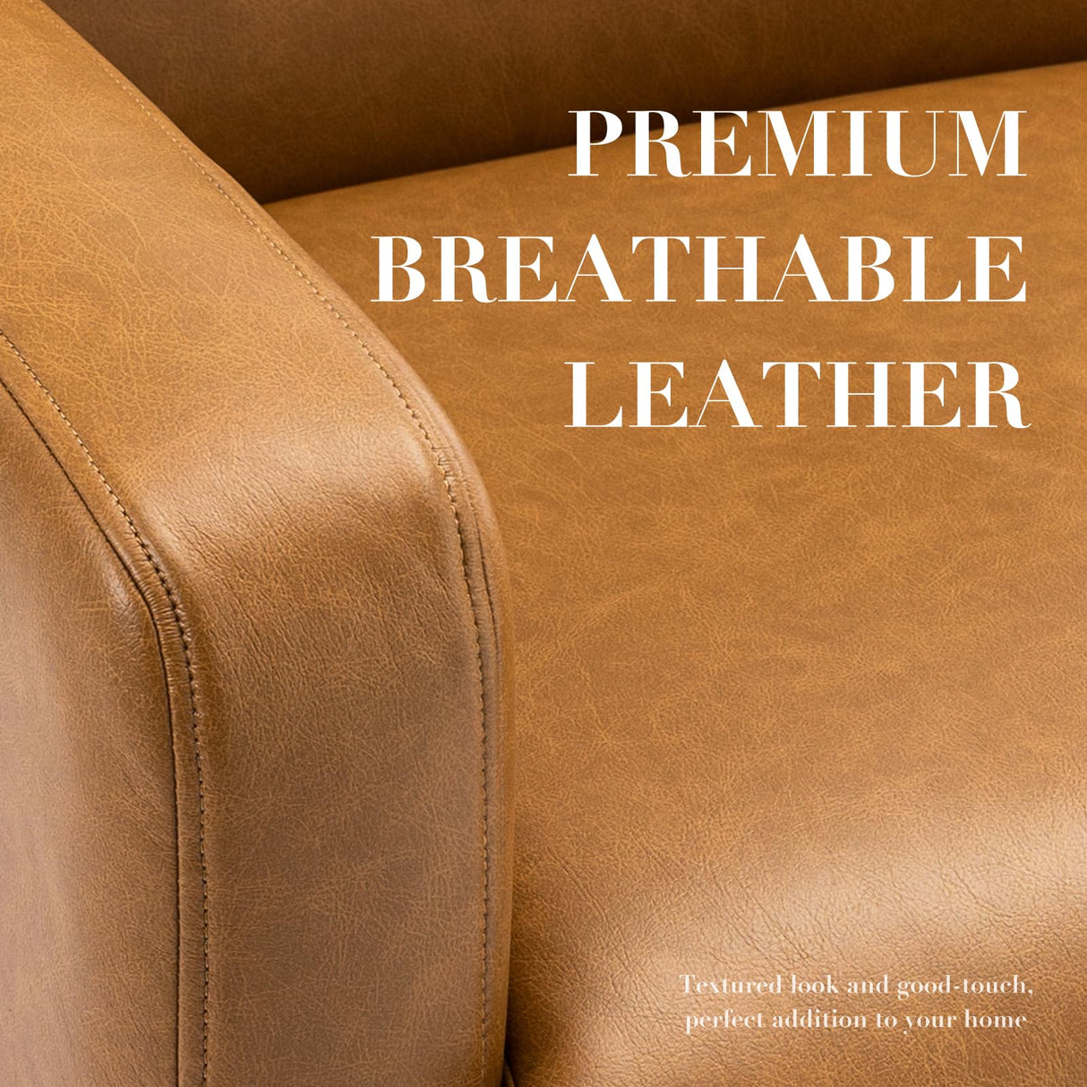 COLAMY Swivel Accent Chair Set of 2, Faux Leather Armchair with Solid Wood Base, Square Back and Soft Cushions for Living Room, Bedroom, Home Office, Small Spaces, Lightbrown COLAMY