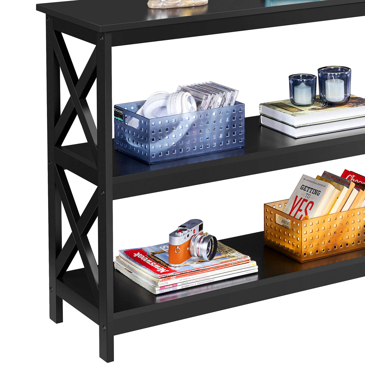 Yaheetech Modern 3-Tier Black Console Table with Storage Shelves Yaheetech