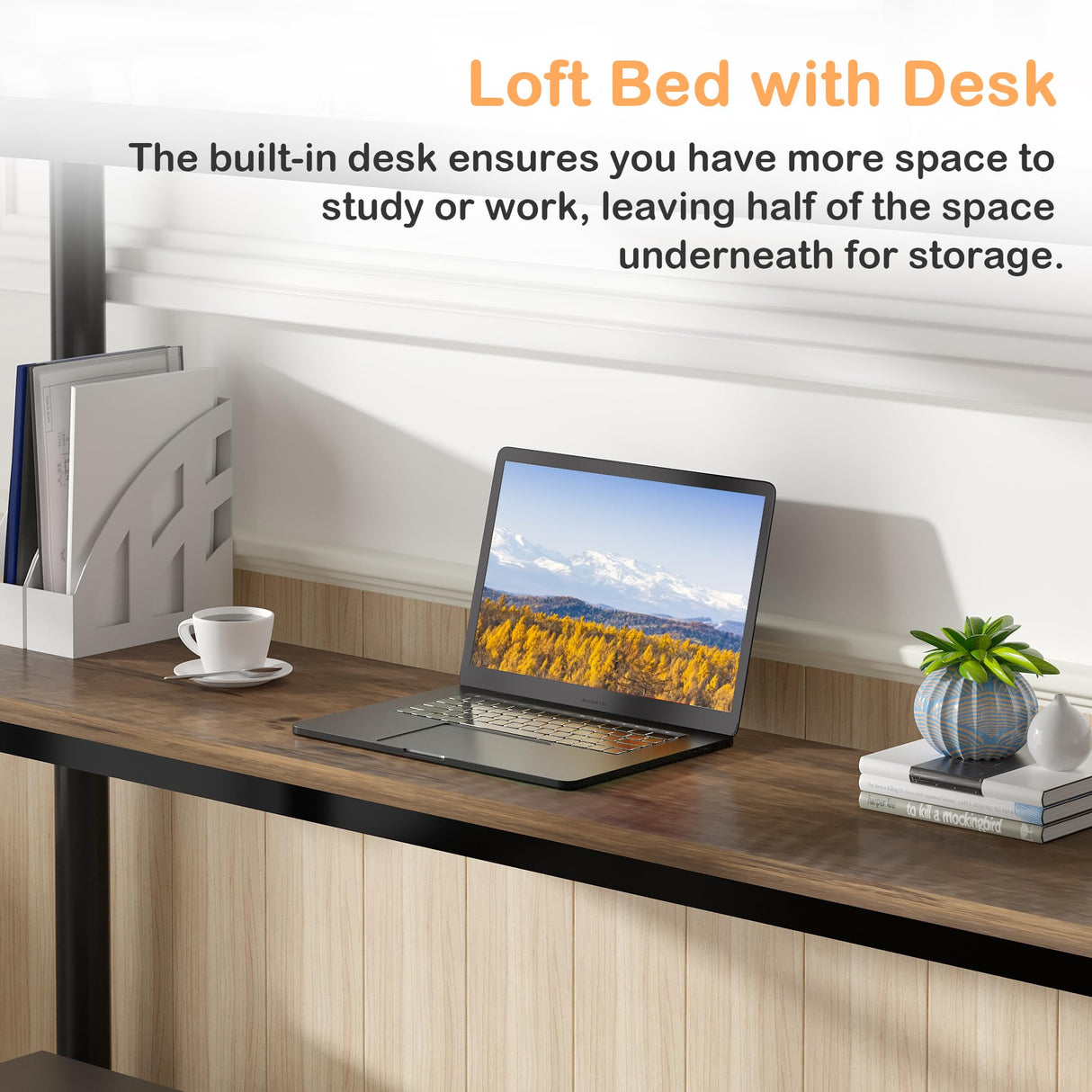 VECELO Loft Bed Twin Size with Desk, Metal Bedframe with Removable Ladder and Safety Guardrail, No Box Spring Needed, Space Saving, Noise Free, Dark Black VECELO