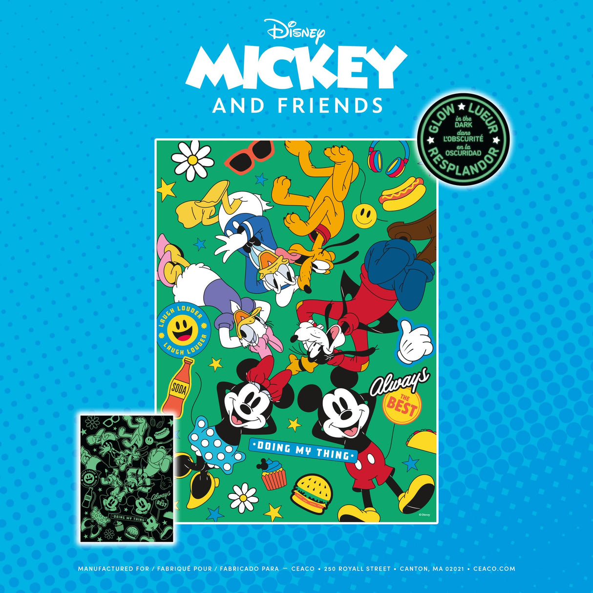 Ceaco - Disney - Mickey and Friends - Mickey Party of Six - Glow in The Dark -100 Piece Jigsaw Puzzle Ceaco