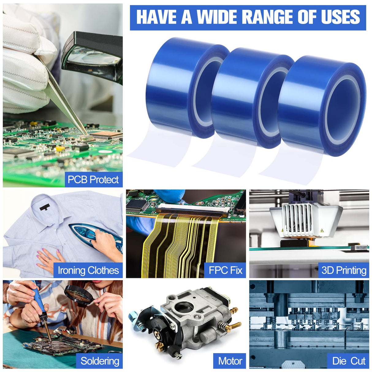 Jadive 10 Rolls Sublimation Heat Crafts Tape, 1 Inch x 52 ft Small Blue Thermal Tape Sublimation Heat Resistant Tape, Heat Transfer Tape, Heat Tape, High Temp Tape, up to 392 Degrees Fahrenheit Jadive