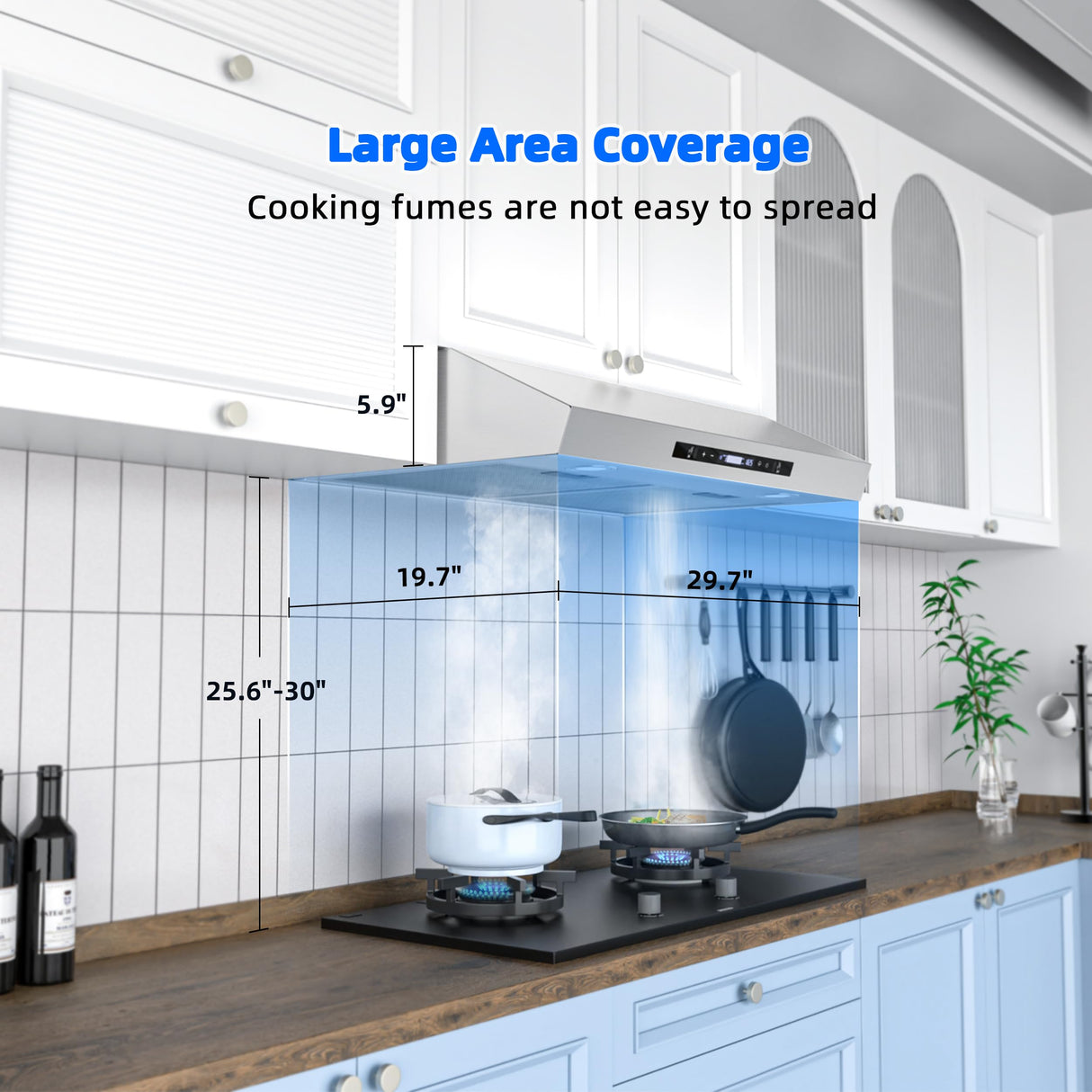 FIREGAS Range Hood 30 Inch Under Cabinet, 450 CFM Ducted/Ductless Kitchen Hood with 3 Speed Fan, Stove Hood Vent with Gesture and Touch Control, Delay Function and LED Lights, Charcoal Filter FIREGAS