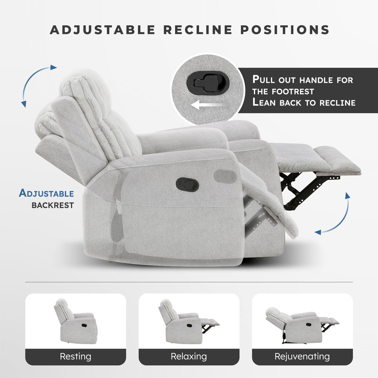 Lexicon Modern Recliner Chair for Living Room, Manual Wall Hugger Textured Microfiber Reclining Chair, Plush Corduroy Channel Seat Back, Manual Recliner, Light Gray Lexicon