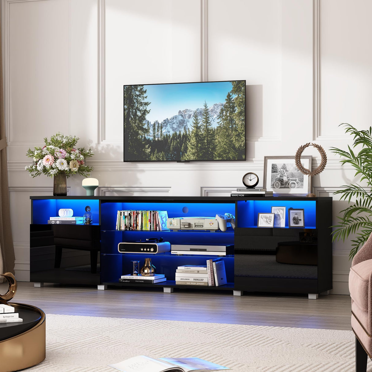 Vinctik 6&Fox Modern LED 80.7 inch TV Stand for 80/85/90 inch TV,High Glossy TV Entertainment Center with Storage Drawer,TV Stands for Living Room,APP RGB Light,Smart Modern TV Cabinet Vinctik 6&Fox