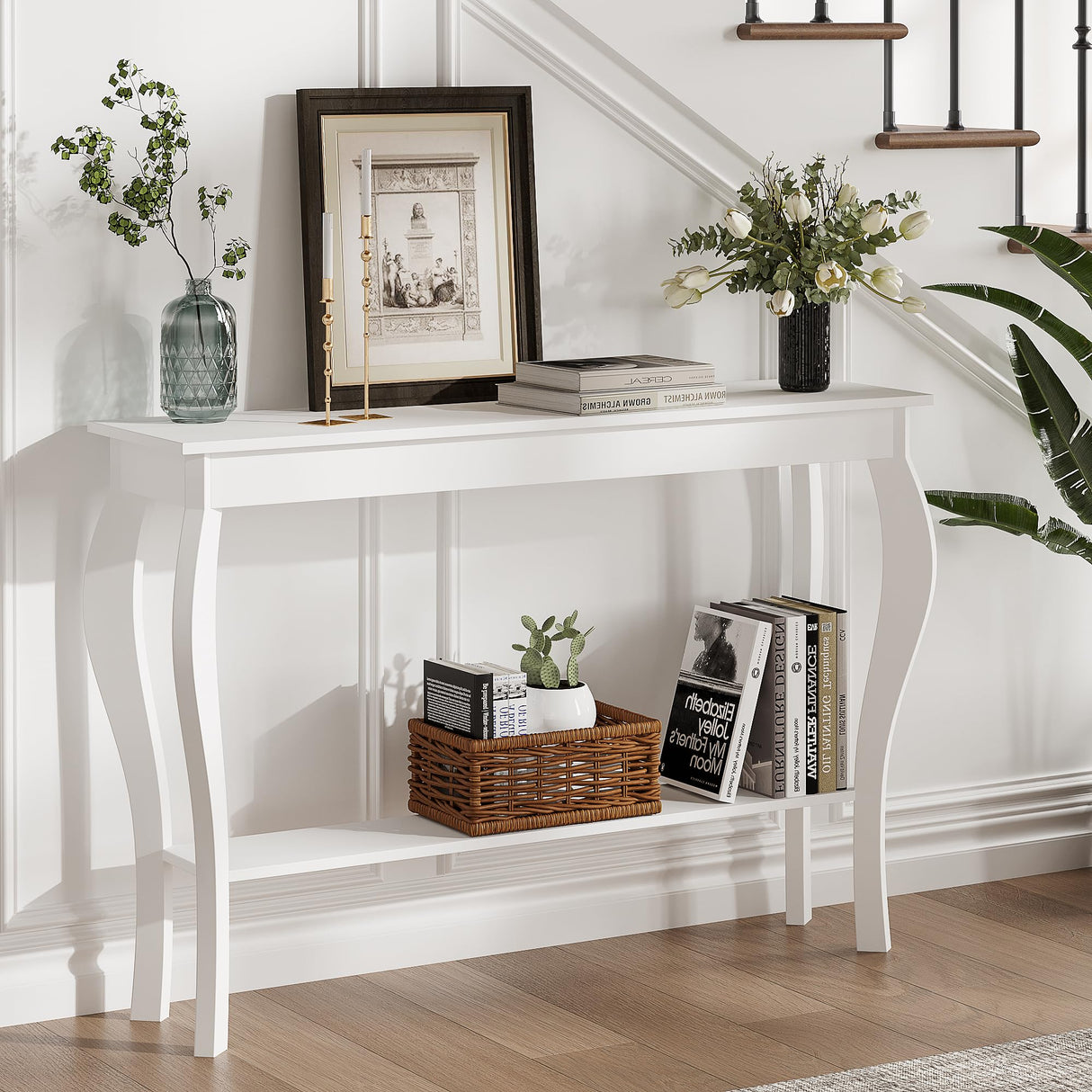ChooChoo 47 Inch Narrow Console Table, Chic Accent Sofa Table, Entryway Table, White ChooChoo