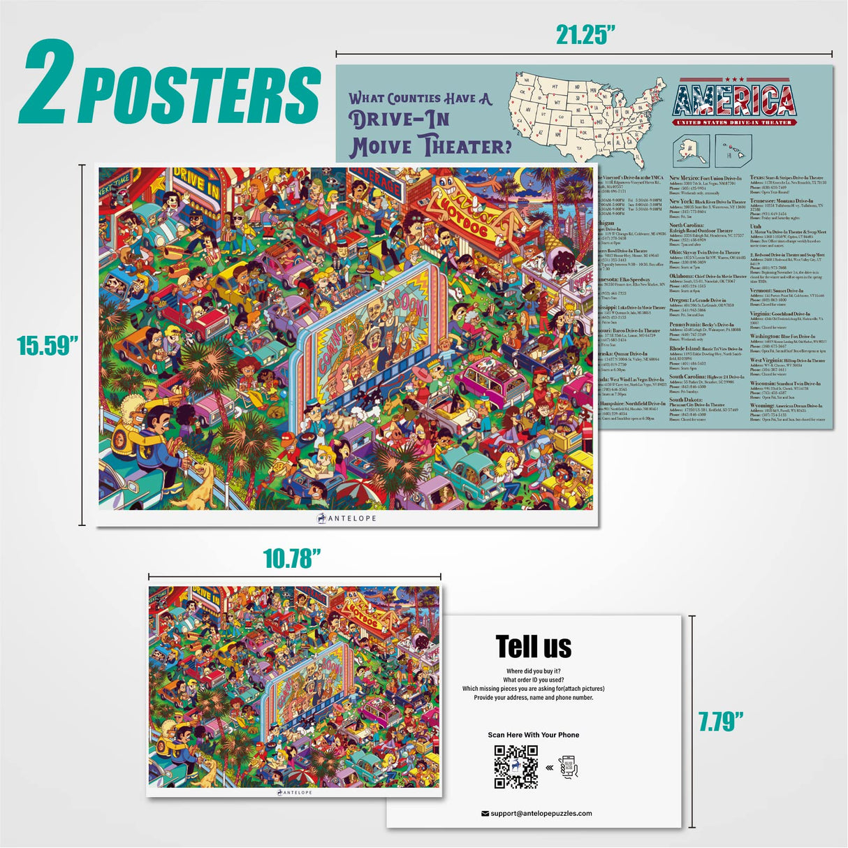 Antelope - 1000 Piece Puzzle for Adults, Drive-in Movie Jigsaw Puzzles 1000 Pieces - 1000 Pieces High Resolution, Matte Finish, Smooth Edging, No Dust Puzzle ANTELOPE