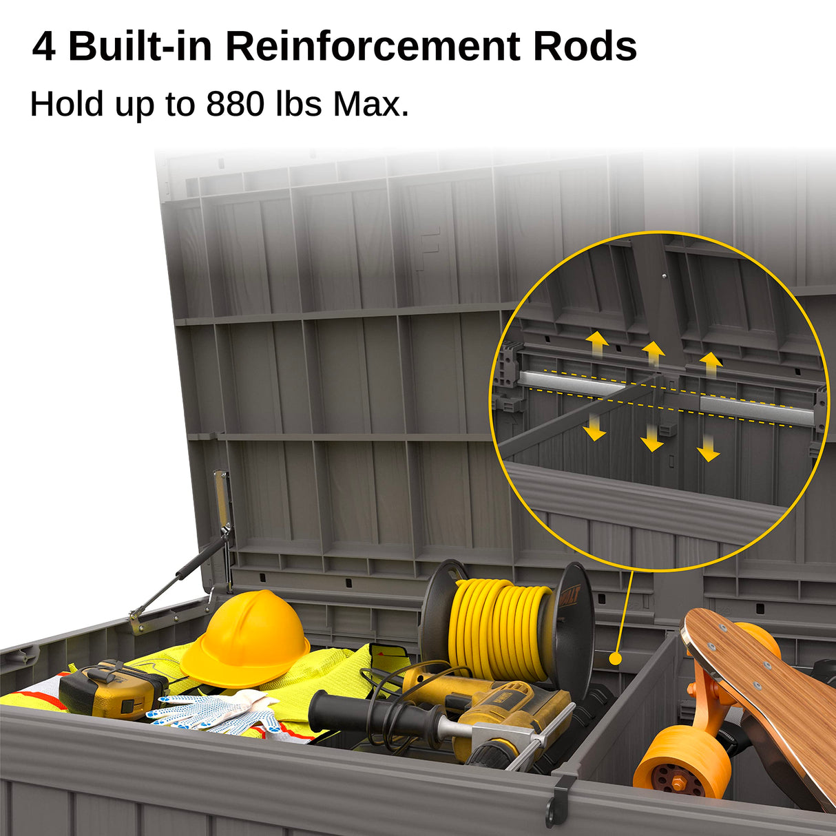 EAST OAK Outdoor Storage Box, 180 Gallon Deck Box, Large Resin Storage Bin for Patio Cushions, Gardening Tools, Lockable, Waterproof and UV Resistant, Grey EAST OAK