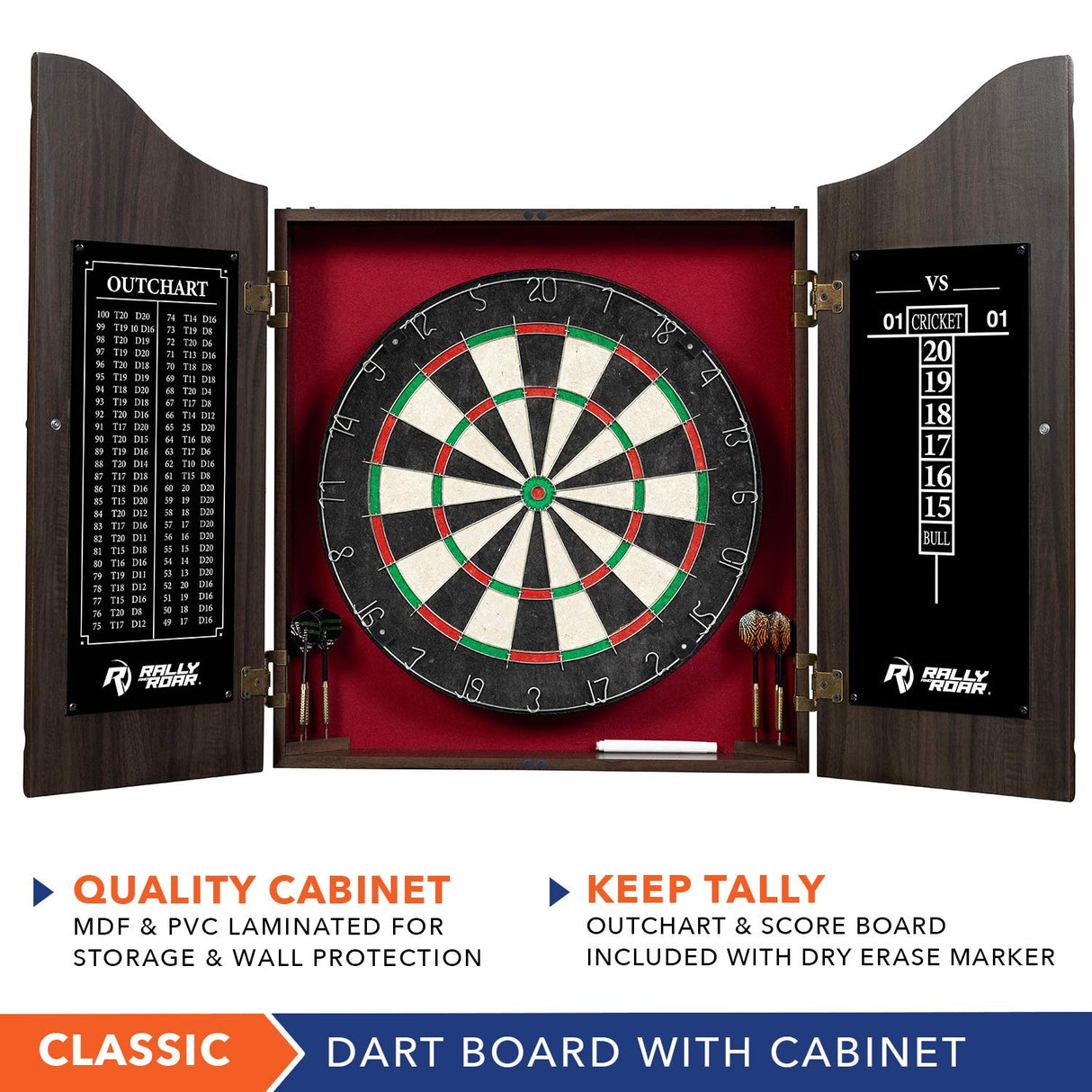Rally and Roar Dartboard Cabinet, Small, Brown Rally and Roar