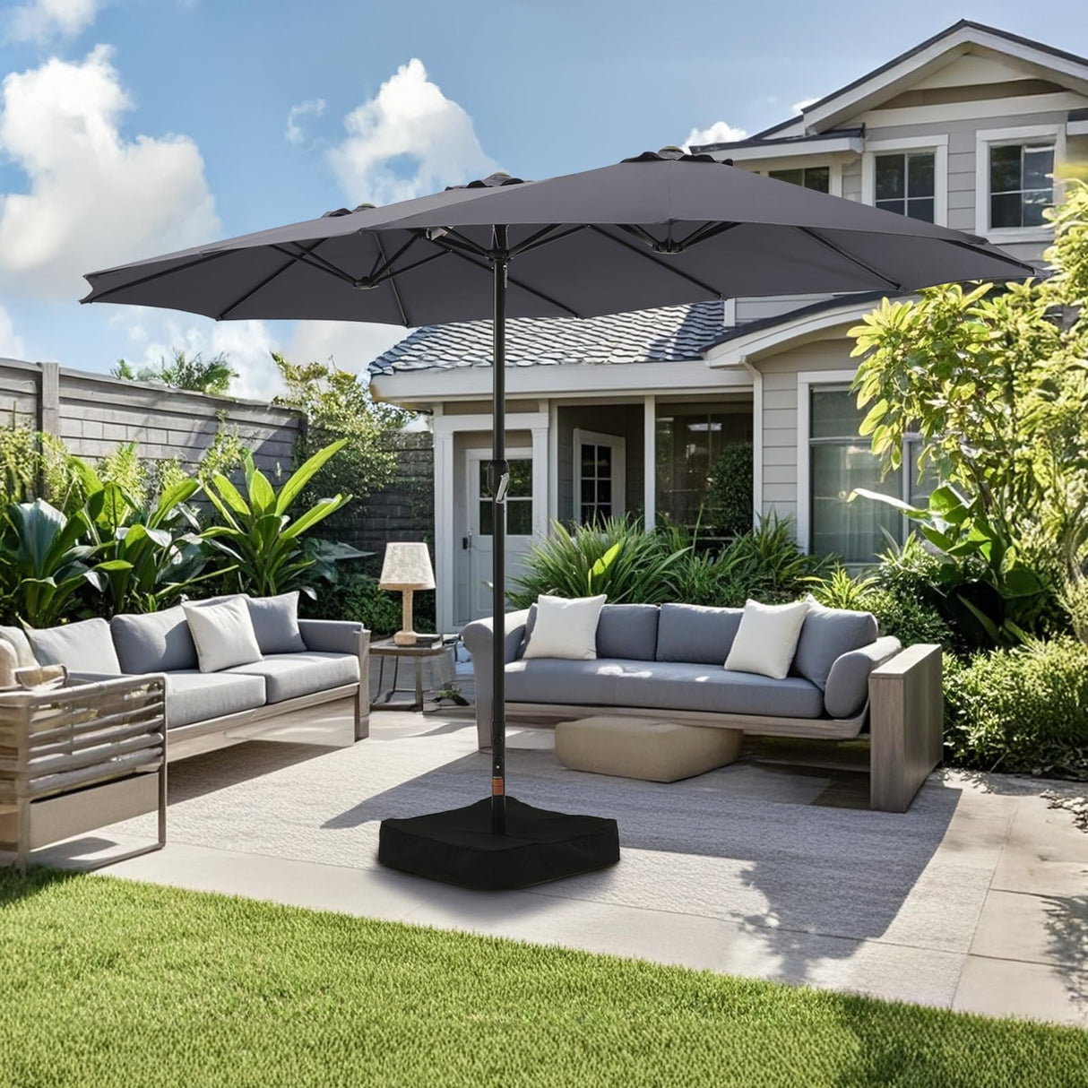 Caprihom 15ft Large Patio Umbrella, Double Sided Extra Large Umbrella with Base, Rectangular Patio Umbrella Double-Sided Umbrella for Yard Lawn Garden,Grey Caprihom