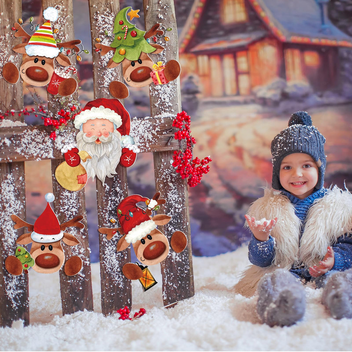 Barydat 5 Pcs Christmas Fence Peeker Decoration Peeking Garden Yard Decorations Outdoor Xmas DIY Cute Garden Fence Sign Ornament for Home Yard Sign Art Patio Holiday Decor(Santa and Elk) Barydat