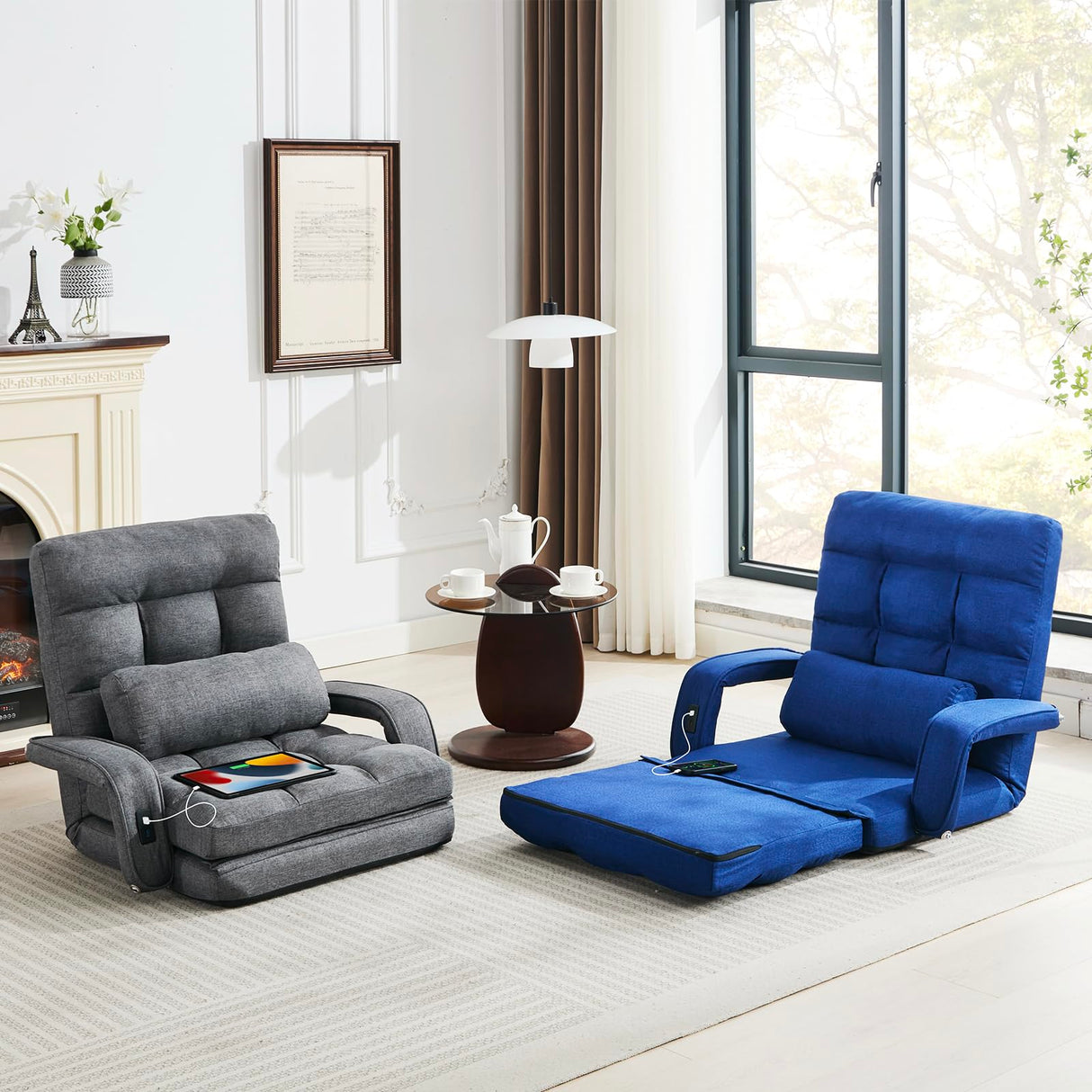 STHOUYN Folding Sofa Bed, Convertible Sleeper Chair Bed with USB, Floor Chair with 5-Position Adjustable Back Support, Small Comfy Couch for Bedroom Small Space, Cozy Chair, Apartment Dorm (Dark Grey) STHOUYN