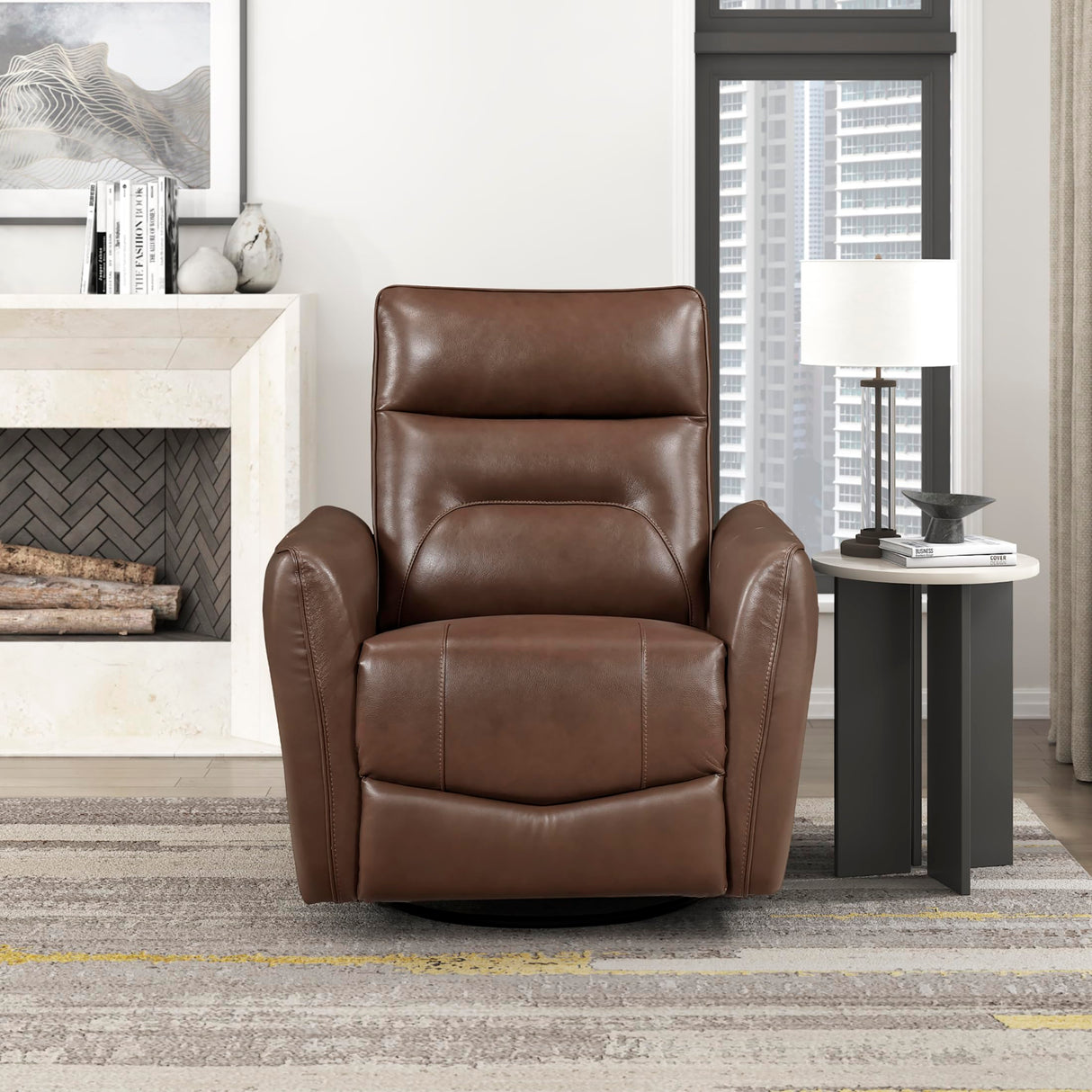 Lexicon Swivel Glider Reclining Chair, Top Grain Leather Match Manual Recliner, Comfy Nursery Glider Recliner, Swivel Reclining Chair for Living Room/Office/Bedroom/Apartment, Toffee Brown Lexicon