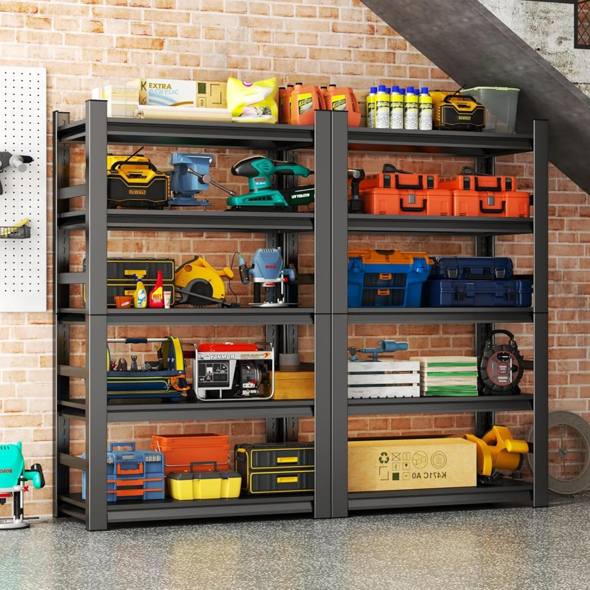 Garage Shelving - 5 Tier Adjustable Storage Shelves, Heavy Duty Metal Storage Utility Rack Shelf Unit for Warehouse Pantry Closet Kitchen, Black, 32" W X 16" D X 63" H PRESTELION