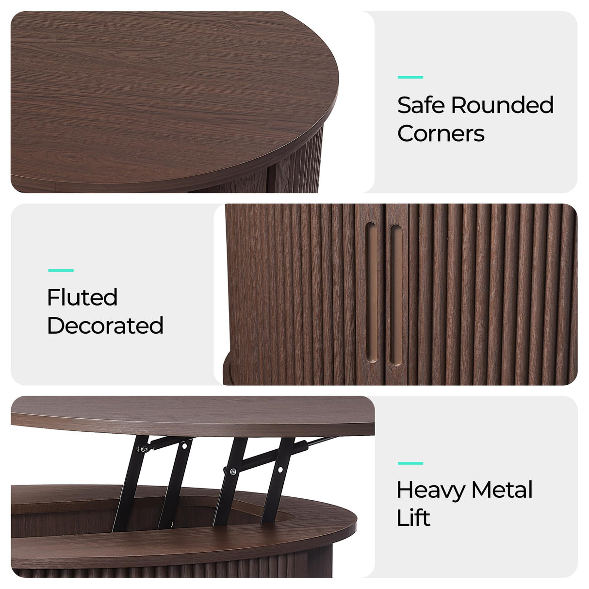 LINSY Lift Top Coffee Table, Round Fluted Coffee Table with Storage, Mid Century Modern Wooden Coffee Tables with Sliding Tambour Door, 31.5" Center Table for Living Room, Office, Small Space, Walnut LINSY