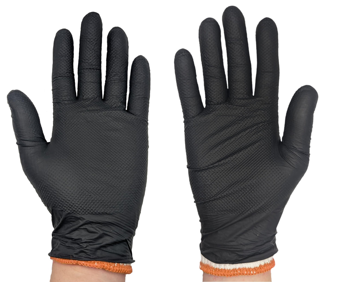 HDMNDD Black Disposable BBQ Grill Gloves Kit - 50 Heavy Duty Textured Grip and 2 Heat Resistant Reusable Liners Meat Pulling (Full Palm & Finger Texture, X-Large) HDMNDD