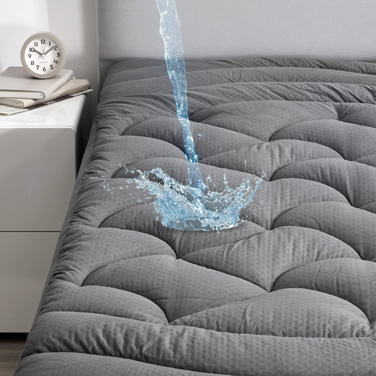 SLEEP ZONE Grey Waterproof Mattress Pad Full Size, Premium Soft Embossed Mattress Topper, Quilted Fitted Mattress Protector Cover with Elastic Deep Pocket (Grey, Full) SLEEP ZONE