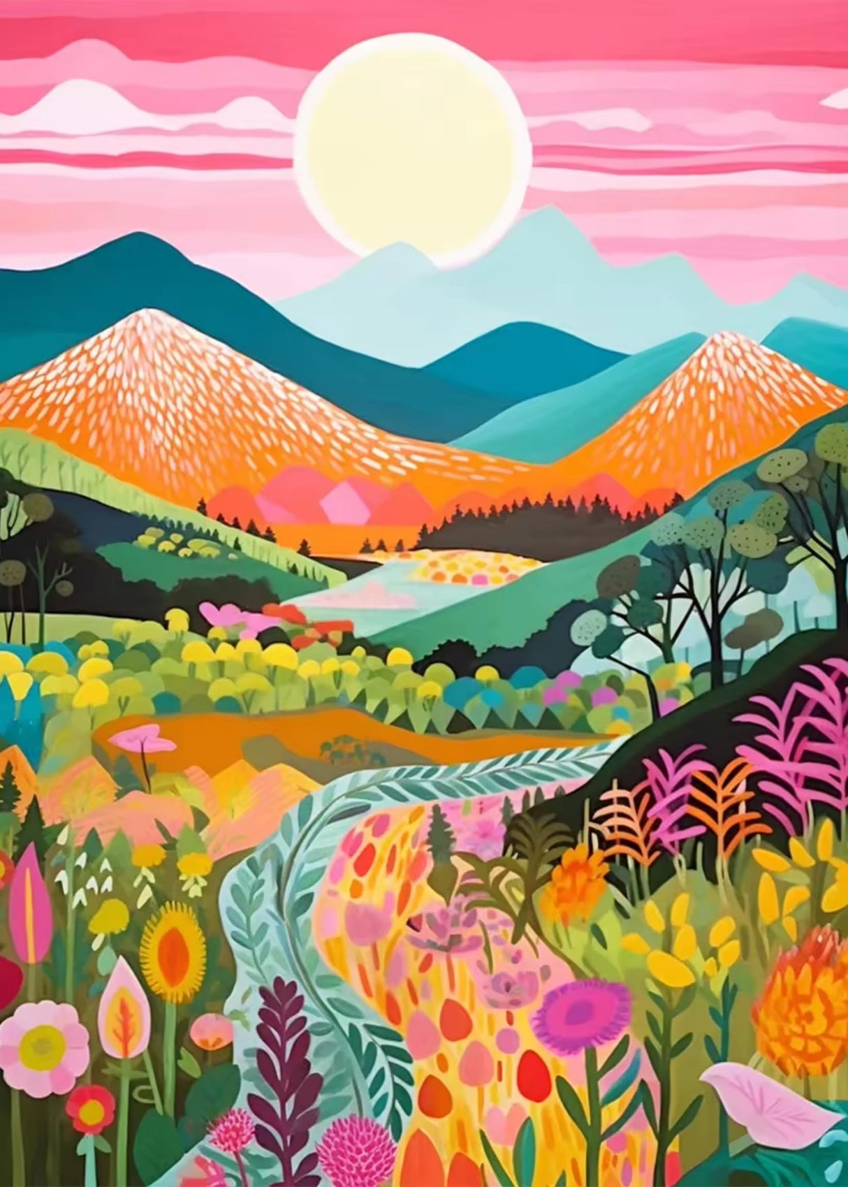 5D Diamond Painting Kits for Adults Beginners Mountain Flower DIY Diamond Art Kits with Tools Full Drill Round Diamond Dots Craft paint by diamonds Gem Art for Home Wall Decor Gifts (16"x12") (DP1795) GCEOSINI