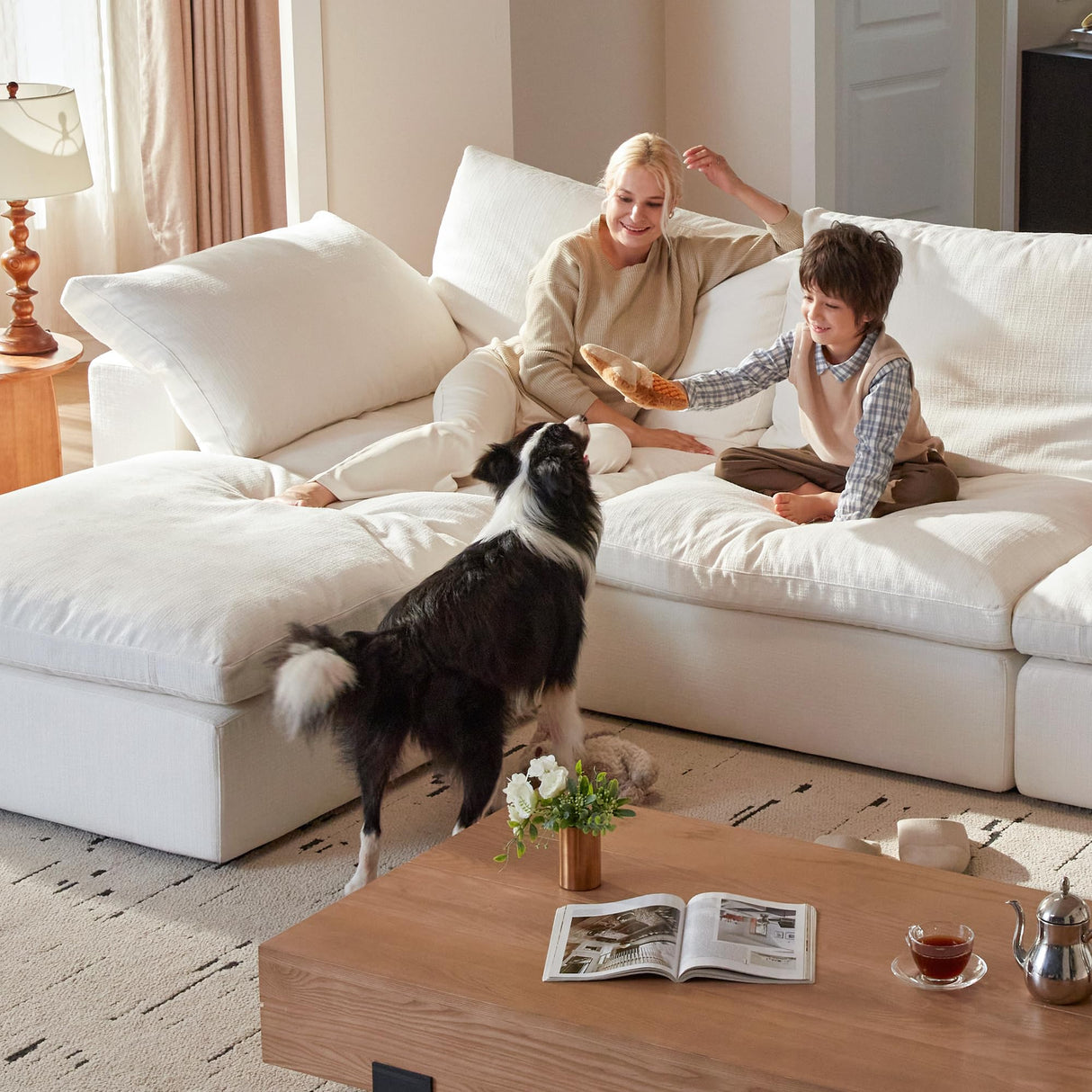 Modular Cloud Sofa, 78.7" Cloud Sectional Couches with Deep Seat,Oversized Loveseat Sofa with Ottoman for Living Room, Modern Comfy Couch with Washable Cover, Wide Armrest (White,1 Ottoman) Vorthio