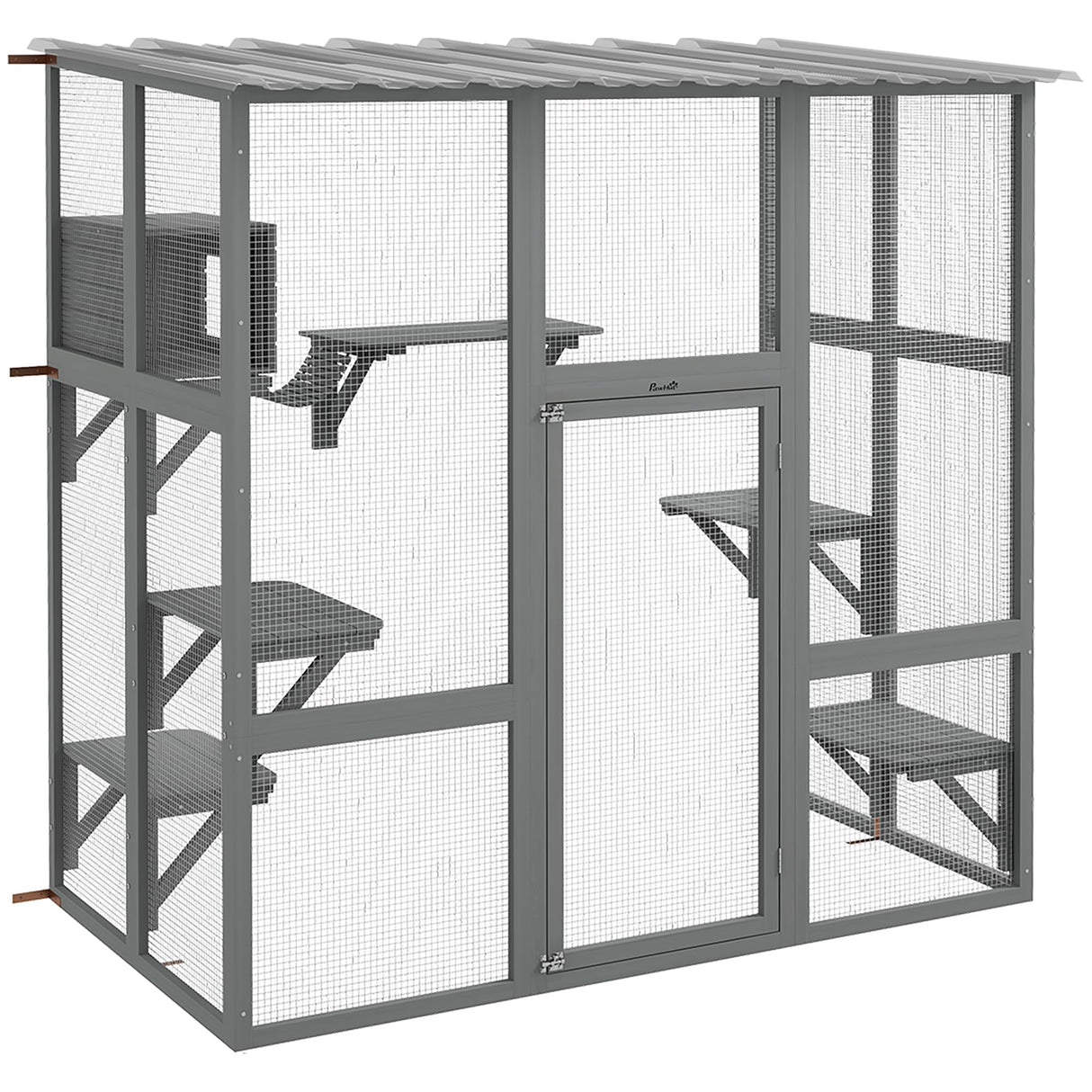 PawHut Catio Outdoor Cat Enclosure, Large Cat House, Wooden Cat Window Box with Scratching Posts, Weather Protection Roof for 1-2 Kitties, Resting Boxes, 68" x 35.5" x 70.5", Gray PawHut