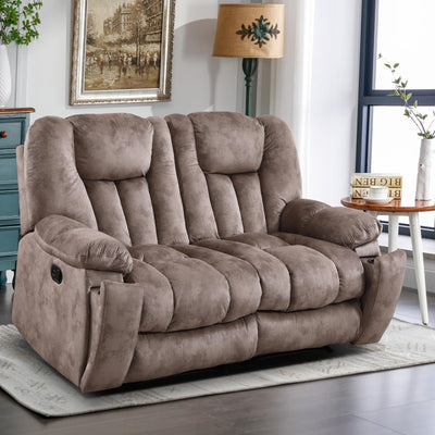 EBELLO Loveseat Recliner Sofa for Living Room, Extra Wide Modern Overstuffed 2 Seat Reclining Manual Sofa Chair, Daul Recliner with Hidden Armrest Cup Holders, Breathable Fabric, Light Brown(Loveseat)