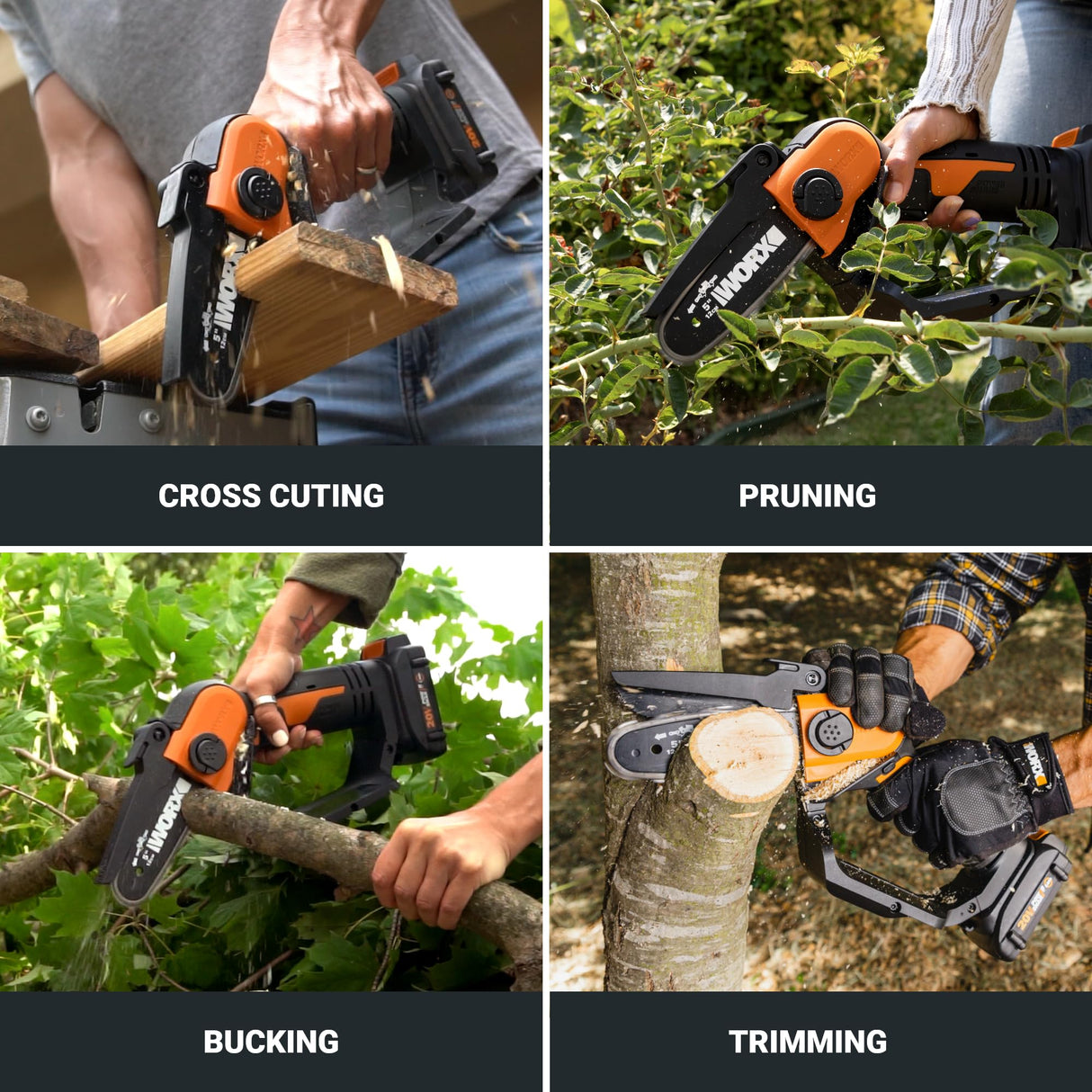 Worx 20V 5" Mini Cordless Chainsaw, 3.9 lbs, 22 ft/s Chain Speed, Power Share Battery, Upper & Hand Guard WG324 - Battery & Charger Included WORX