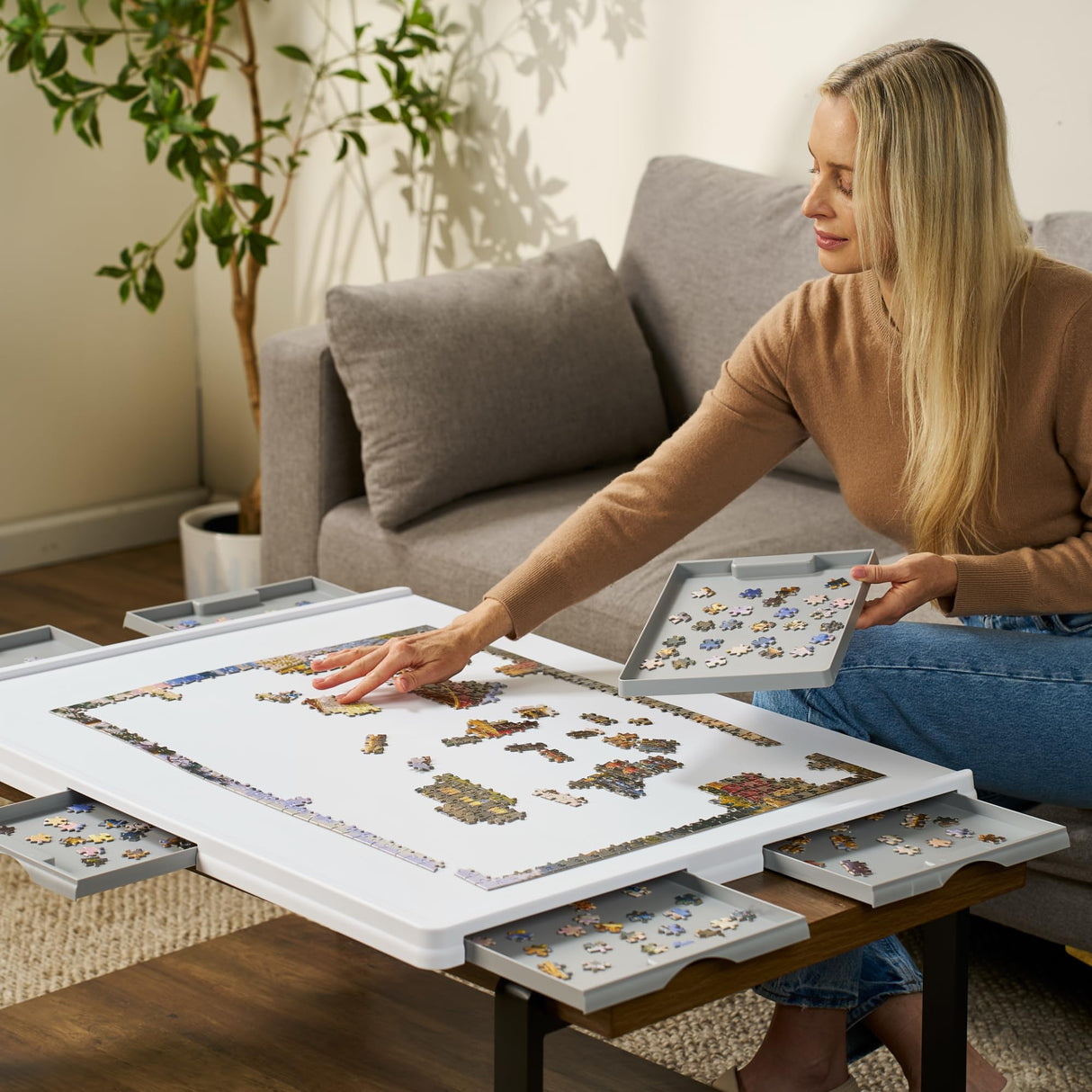 Puzzle Board for with 6 Storage Drawers & Protective Cover – Jigsaw Puzzle Table - for Adults & Families Home Entertainment & Puzzle Building (1500 Piece Puzzle Board)