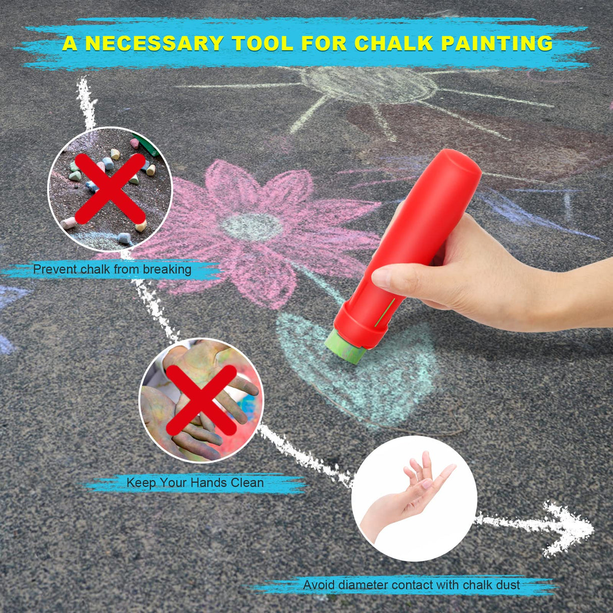 Windspeed Sidewalk Chalk Holder - 10 Pcs Railroad and Jumbo 1 Inch Plastic Holders for Kids, Teachers, Students, School, Office and Artists Windspeed