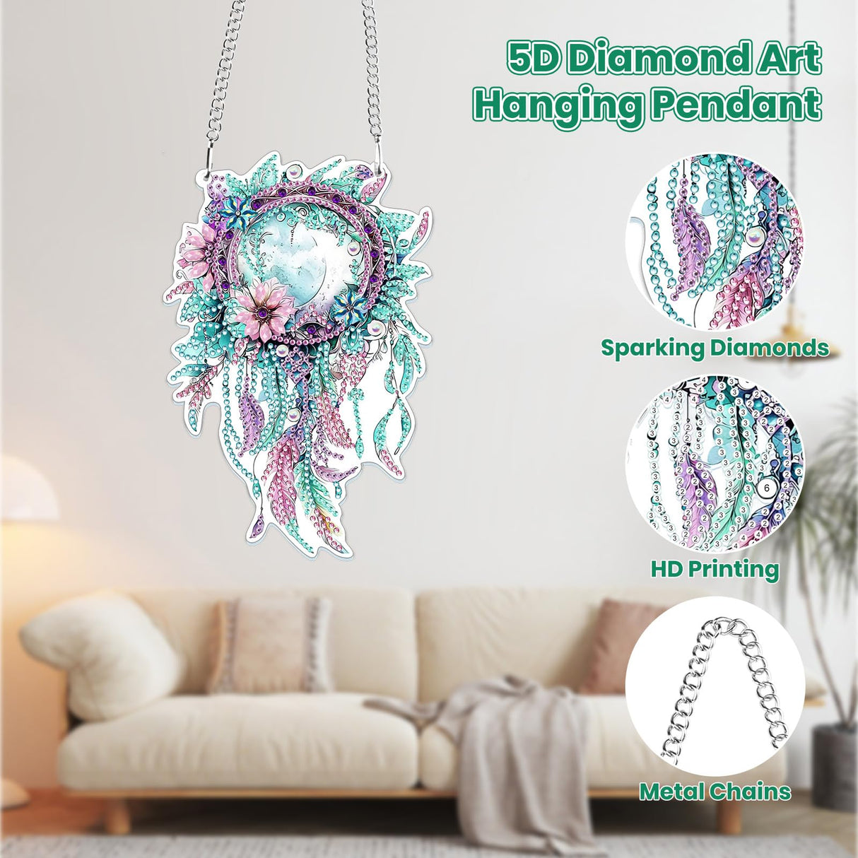 MOGTAA Dream Catcher Diamond Art Hanging Pendant Kits, 5D Special Shape Diamond Art Kits for Adults, Crystal Rhinestones Flowers Diamond Painting Gem Art for Home Garden Wall Decor MOGTAA