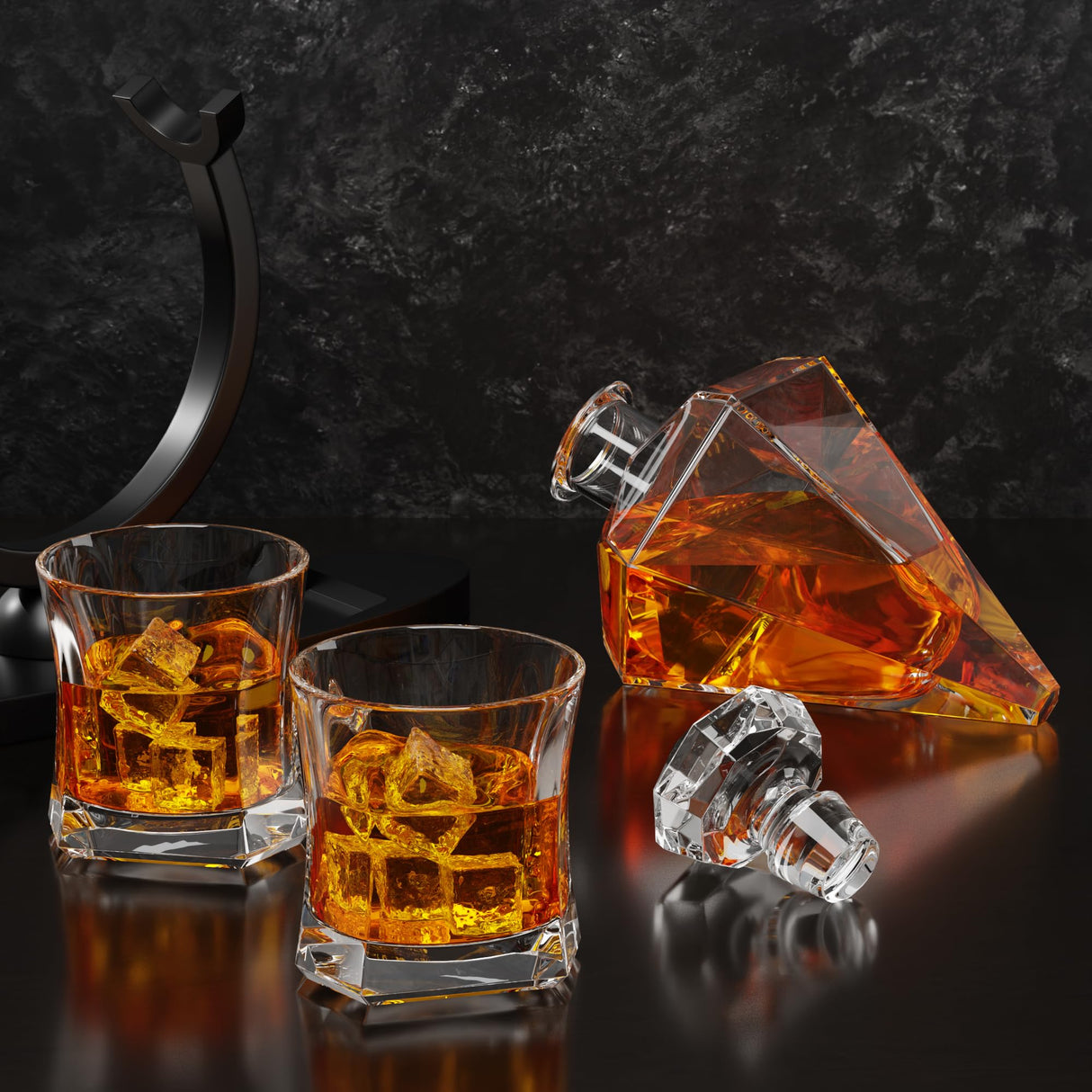 Gifts for Men Dad, Diamond Whiskey Decanter Set with 2 Glasses & Wooden Stand, Christmas Gifts for Women Men, Anniversary Birthday Gifts for Him Husband, Unique Bourbon Gifts for Men, Cool Stuff YJGS