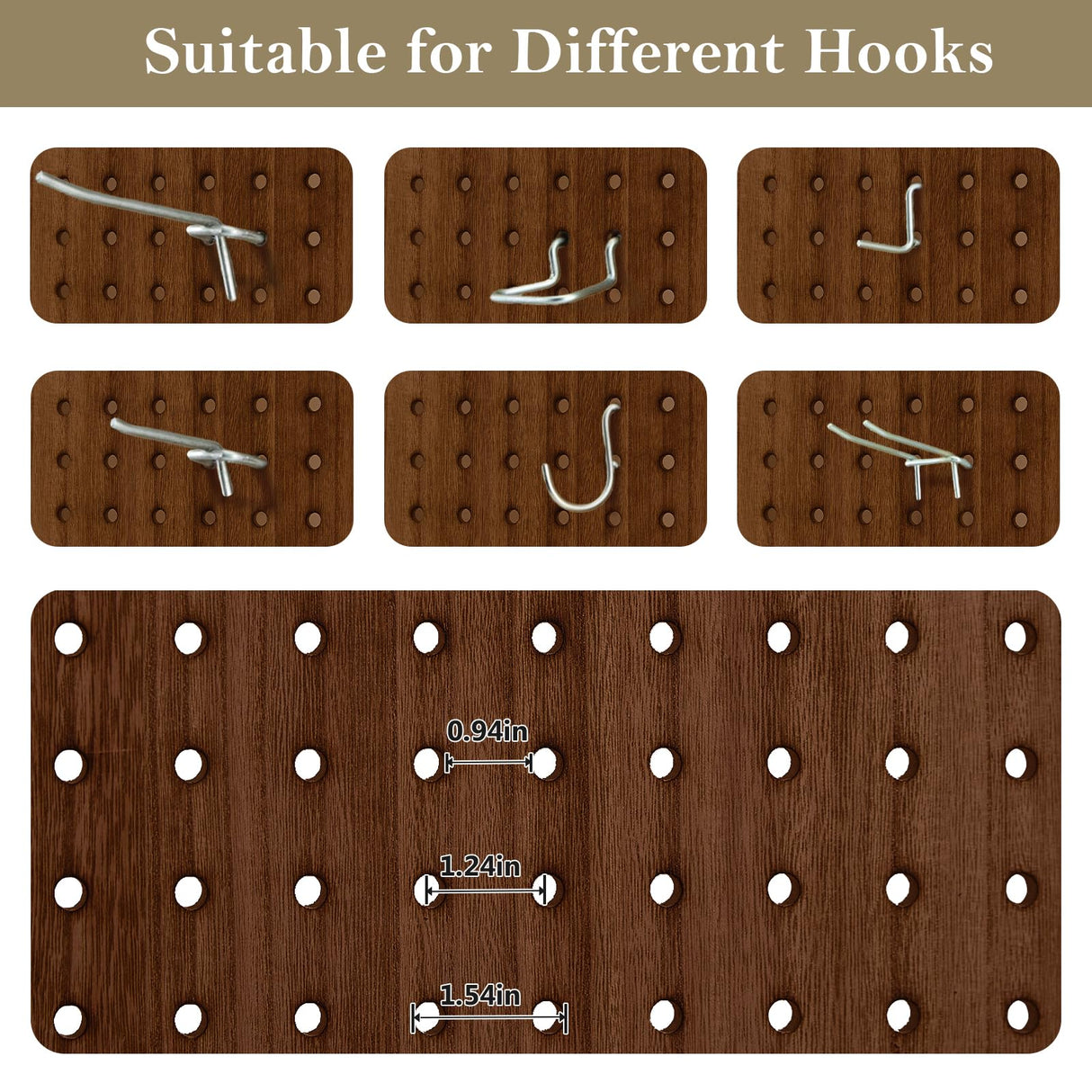 Leesinwing 4 Panel Room Dividers and Folding Privacy Screens, 5.6Ft Wooden Pegboard Display, Privacy Dividers for Bedroom, Portable Dispxlay Board Organizer for Store, Jewelry Display, Dark Brown Leesinwing