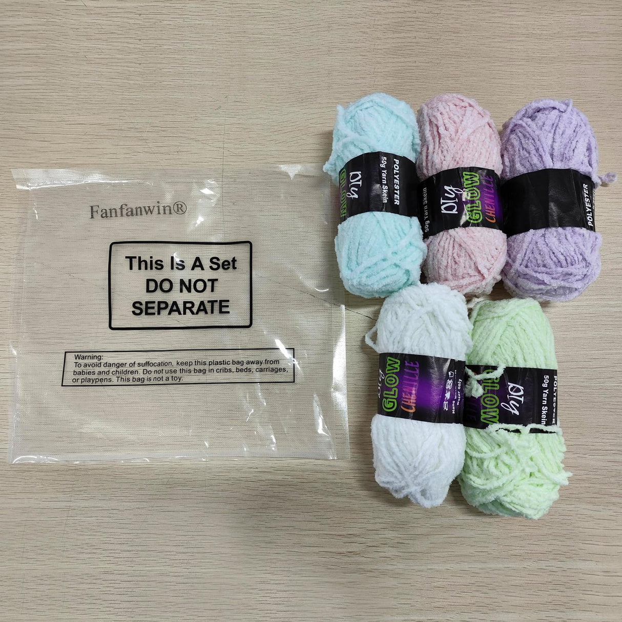 Fanfanwin 5 Rolls Glow in The Dark Chenille Yarn Luminous Crochet Yarn Glow Sewing Craft for DIY Arts Crafts Halloween Knitting Sewing Crocheting Supplies, 76.5 Yard Per Roll Fanfanwin