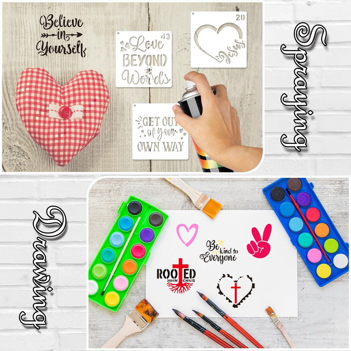 65Pcs Small Stencils for Painting on Wood Reusable, 3 Inch Reusable Stencil for Craft Ornament Paint Template Stencils for Wall Card Rock Wood Signs Coasters Canvas Home Decor (Bible Words) Hosomono