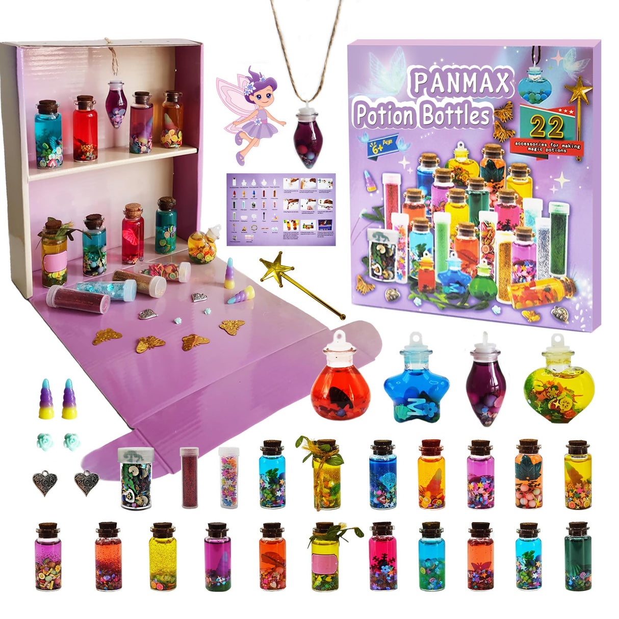 PANMAX Fairy Mixies Potion Kits for Kids,22pcs Potion Fairy Bottles,Potions Making Craft Kit,Creativity Art Toy for Girls, Fun Birthday Gift Toys for Girl 6 7 8 9 10+ PANMAX