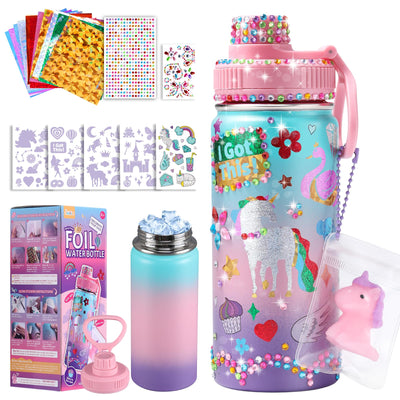 JMMICO Decorate Your Own Water Bottle Kits for Girls Age 4-6-8-10 (Stainless Steel),Unicorn Crafts Gifts,Foil Arts and Crafts Gifts for Girls Birthday Christmas