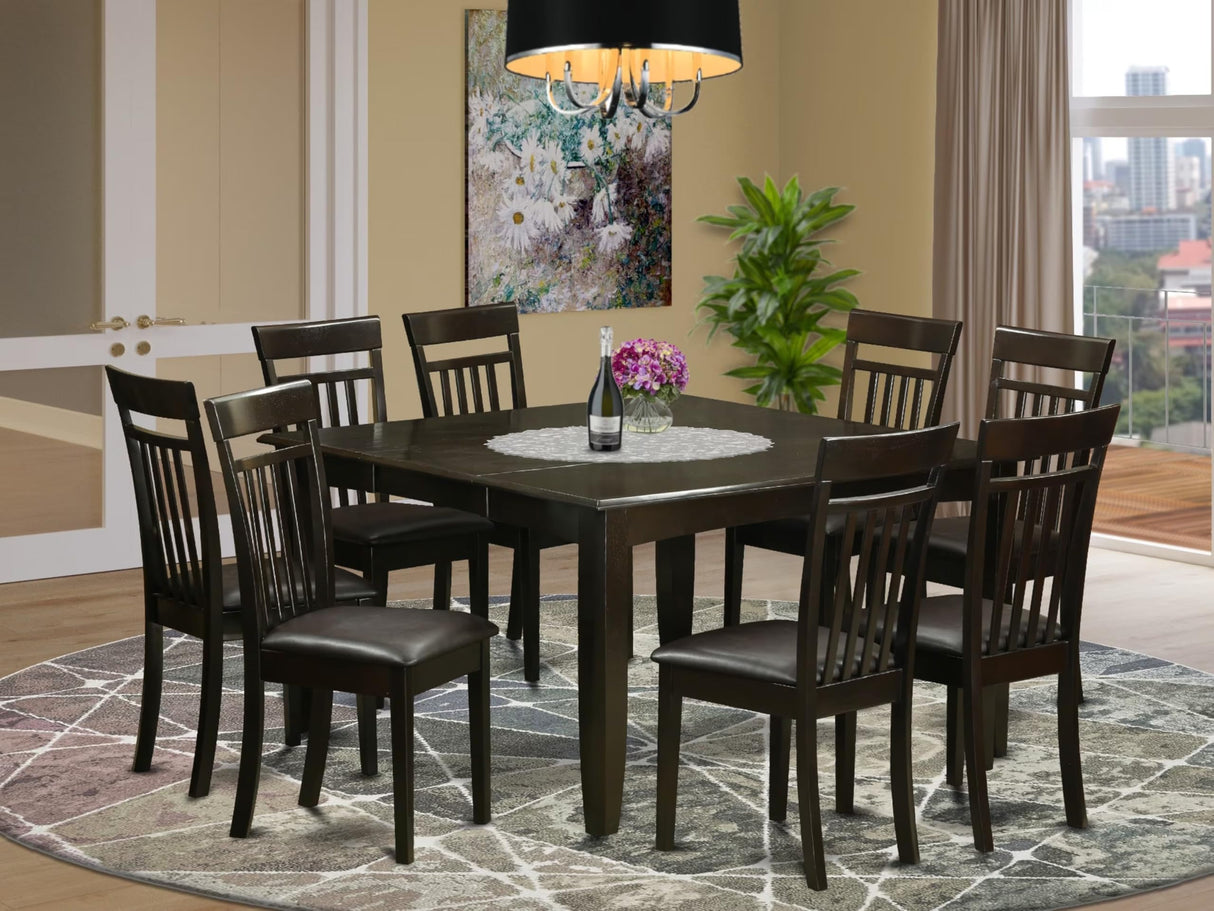 East West Furniture PFCA9-CAP-LC 9 Piece Kitchen Table Set Includes a Square Dining Table with Butterfly Leaf and 8 Faux Leather Dining Room Chairs, 54x54 Inch, Cappuccino East West Furniture