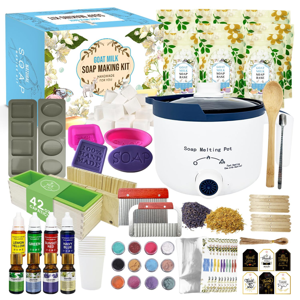 PIUH Goat Milk Soap Making Kit with Soap Melter for Adults, DIY Soap Making Supplies Kit with Natural Goats Milk Soap Base, Soap Melting Pot and Complete Supplies for Making Soaps, Craft Kit for Gift PIUH
