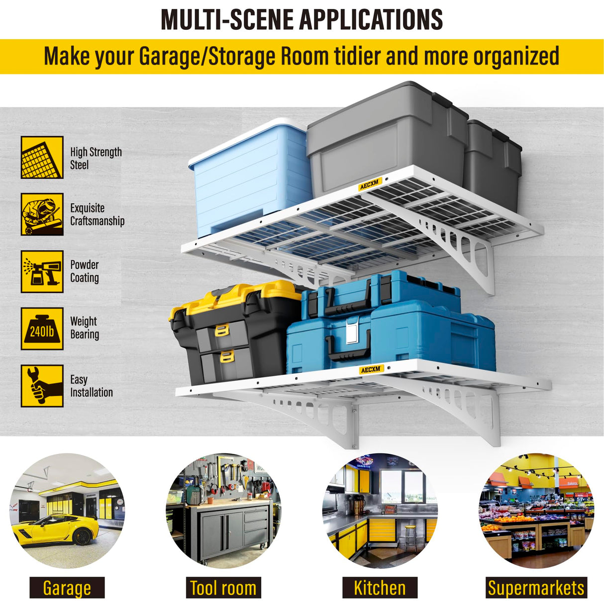 Aecxm 2x3ft 2Pack Wire Shelving Unit Heavy Duty Garage Storage Shelves Wall Mounted White 560lbs Load Capacity(24-inch-by-36-inch) Aecxm
