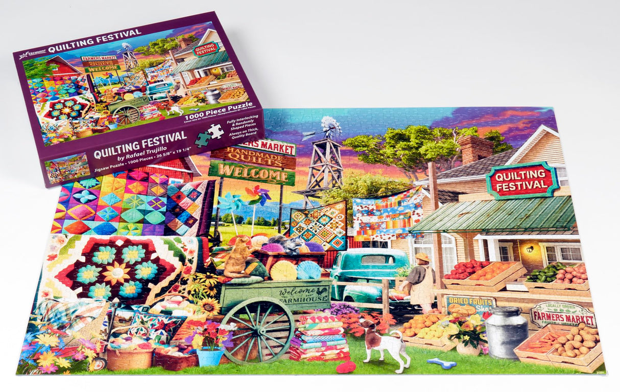 Vermont Christmas Company Quilting Festival Jigsaw Puzzle 1000 Piece - Colorful Puzzle for Adults - Randomly Shaped and Fully Interlocking Pieces Vermont Christmas Company