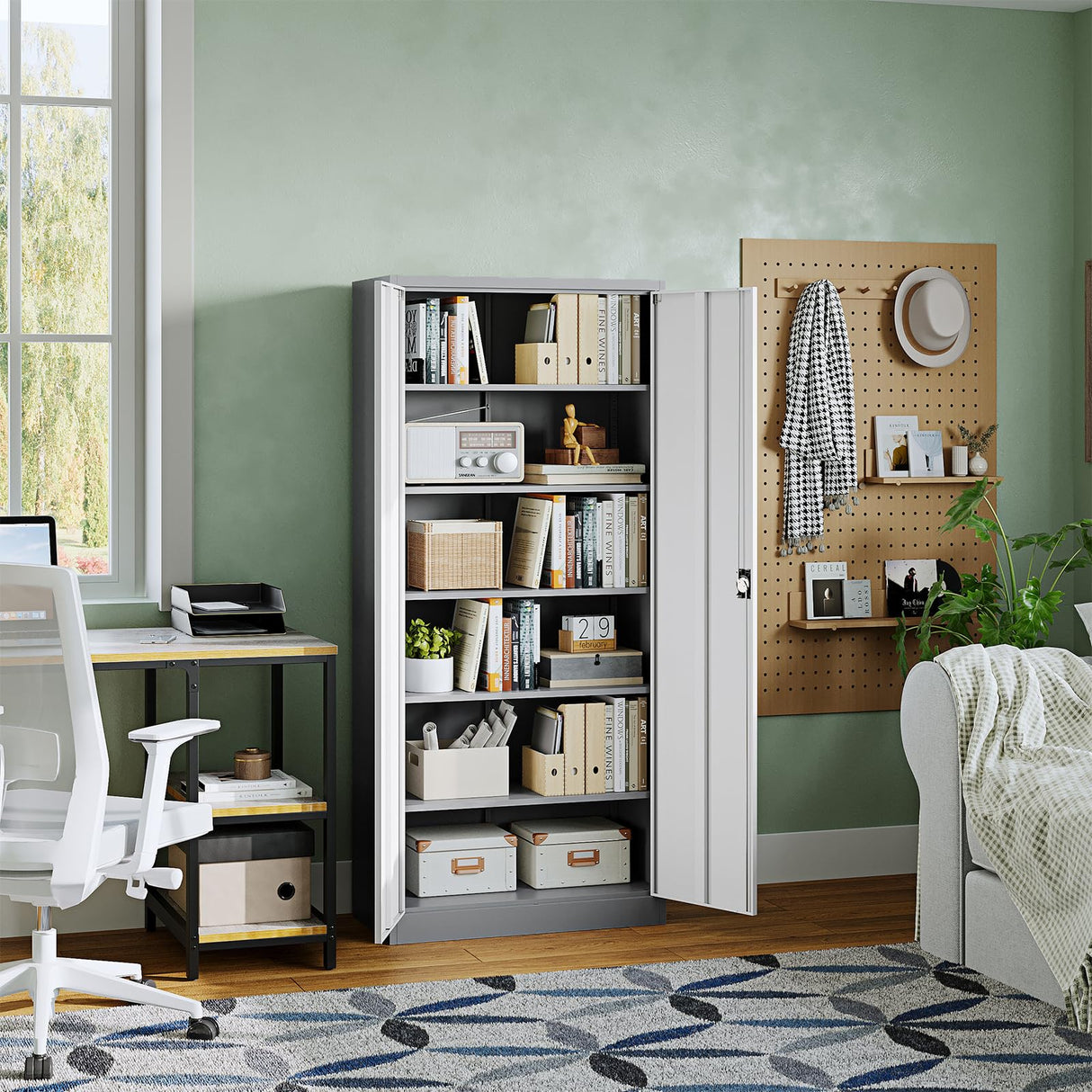 Letaya Metal Garage Storage Cabinets with Lock Door and Adjustable Shelves, Steel Tool Cabinets for Home,Office,Warehouse Organisieren (Gery White, 72" H) Letaya