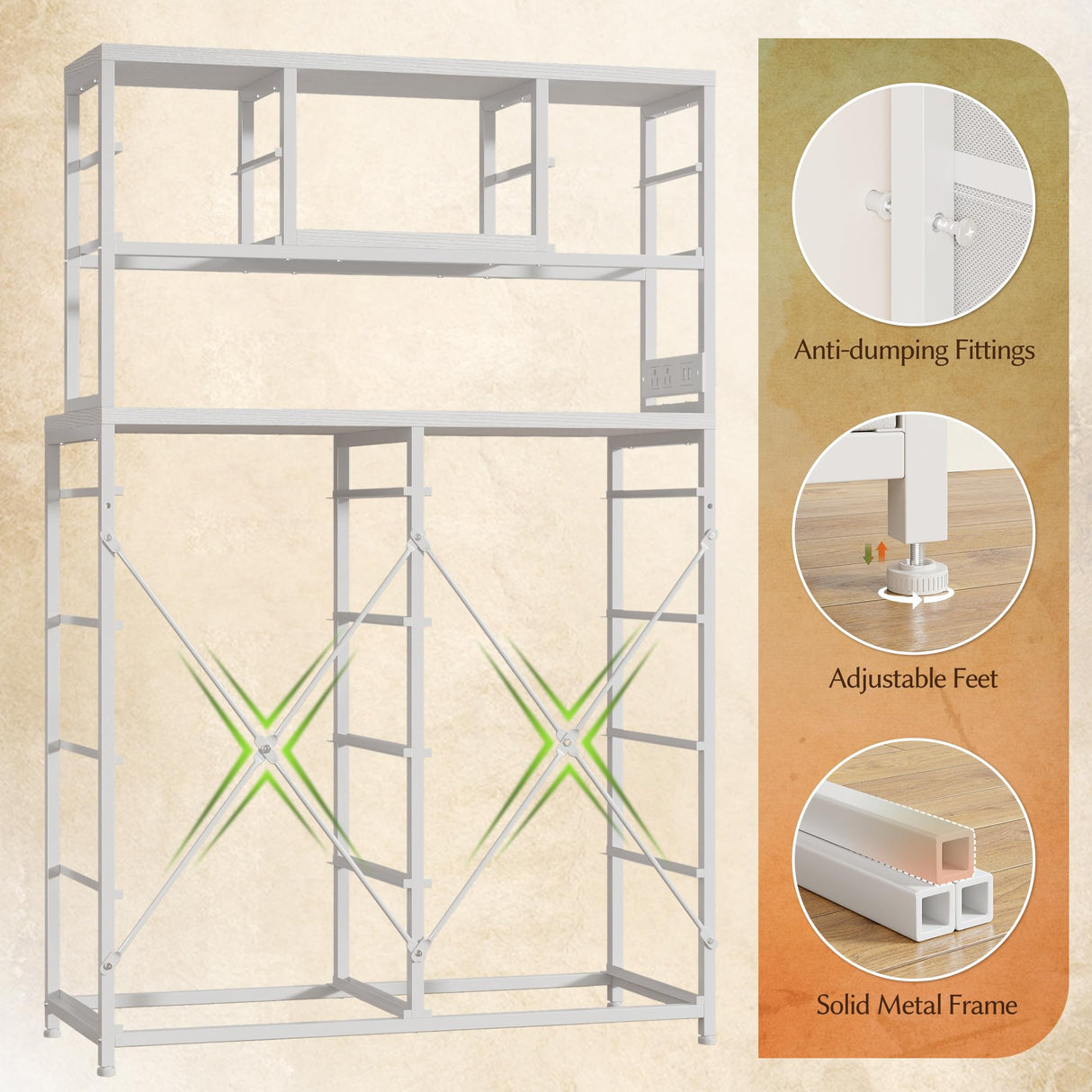 62.8" H Dresser for Bedroom with 14 Fabric Drawers,White Dresser with Charging Station and LED Lights,Dressers & Chests of Drawers for Bedroom, Steel Frame & Wooden Top, Entryway EnHomee