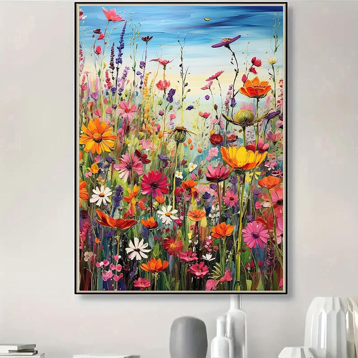 Diamond Art Painting Kits for Adults, Sea of Flowers 5D Diamond Painting Dots Art Kits for Adults Beginner, Flowers DIY Full Round Gem Crystal Art Paint by Diamond, Home Wall Decor 12x 16 in BYGFHLYW